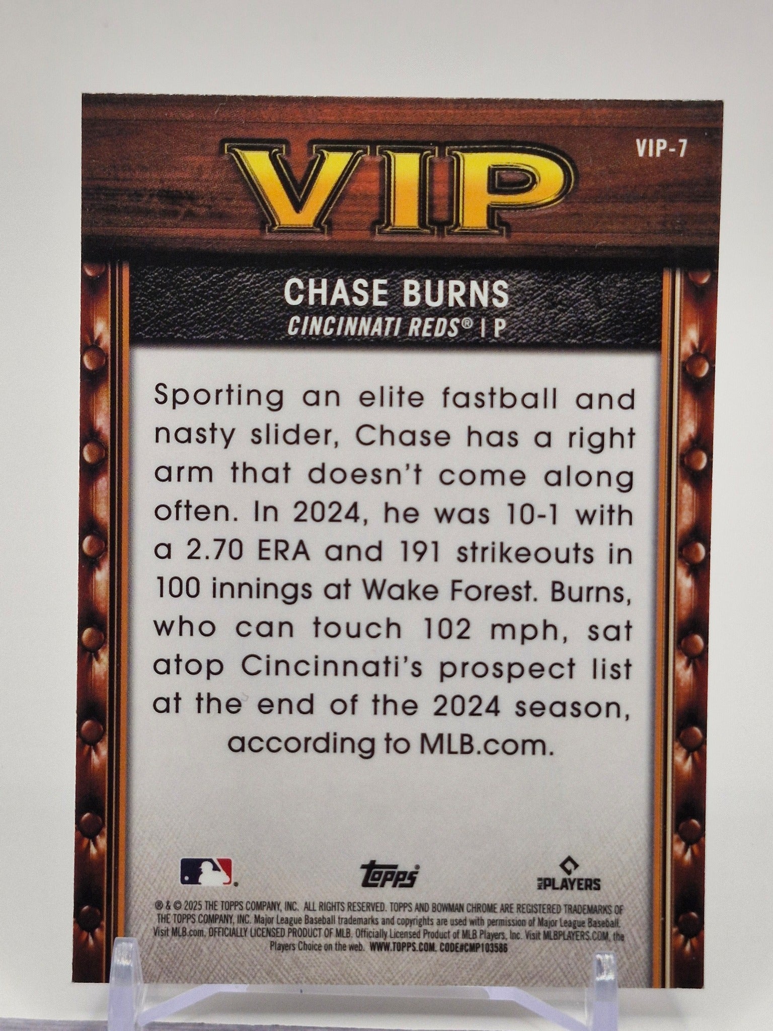 2025 Bowman #VIP-7 Chase Burns Very Important Prospects