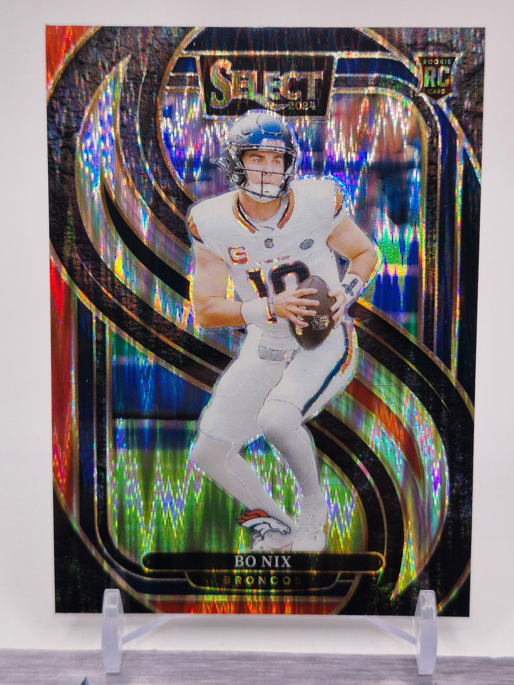 2024 Panini Select #117 Bo Nix Red & Yellow Prizm Shock