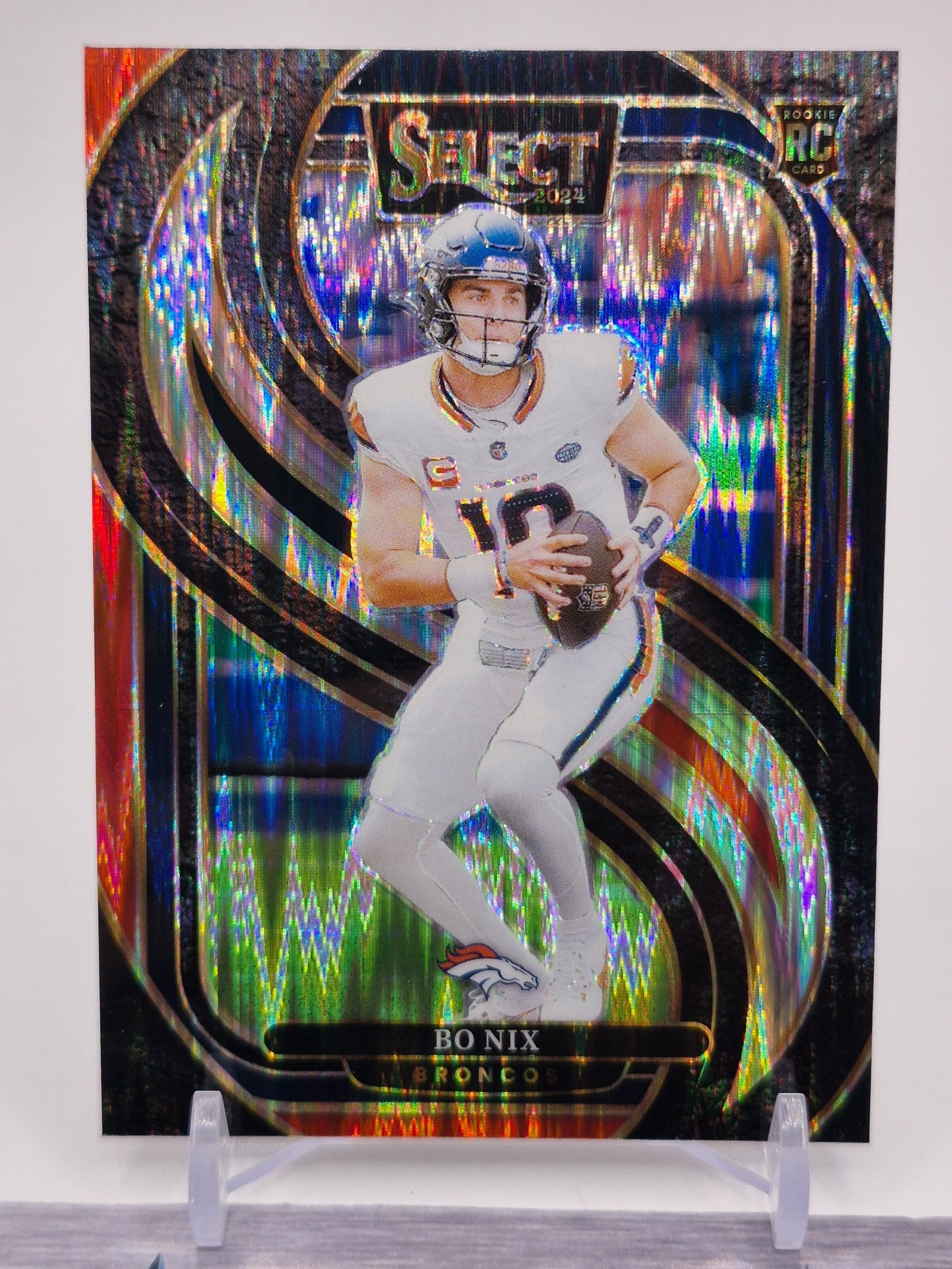 2024 Panini Select #117 Bo Nix Red & Yellow Prizm Shock