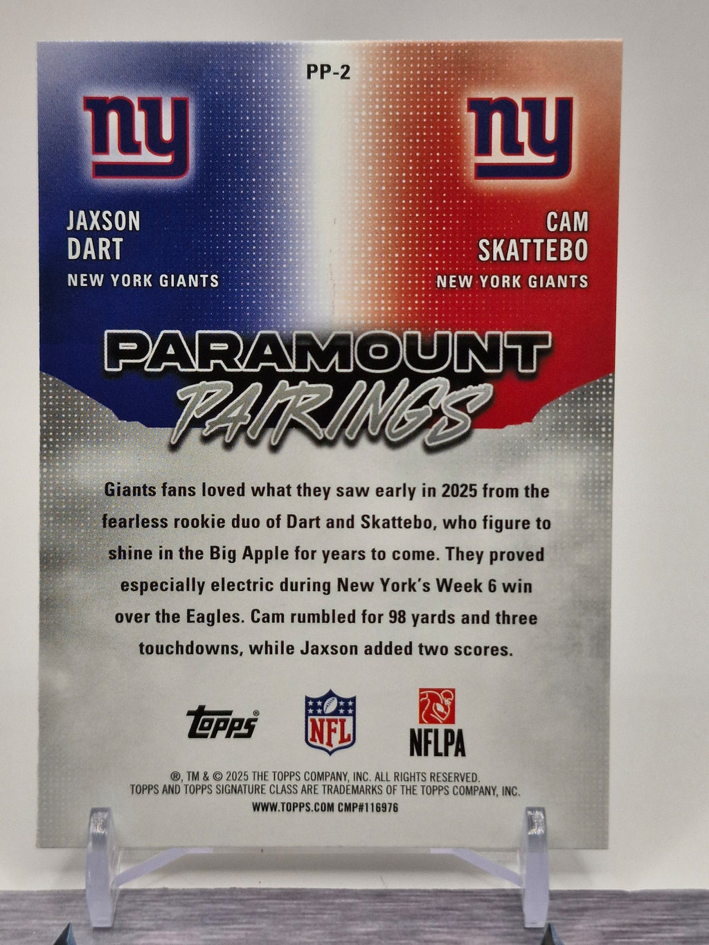 2025 Topps Signature Class #PP-2 Cam Skattebo / Jaxson Dart Paramount Pairings