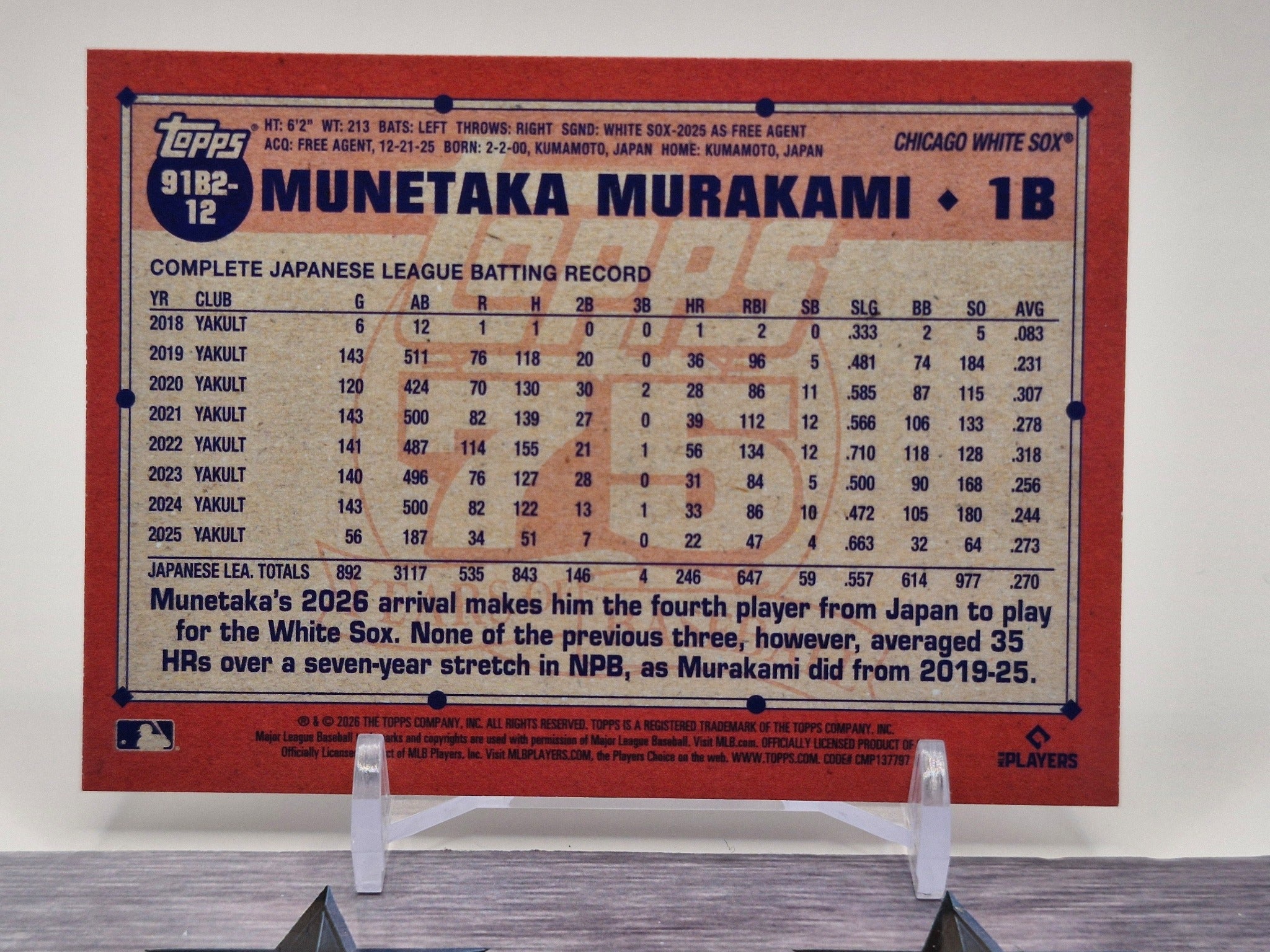 2021 Topps Chrome NPB #86-MMU Munetaka Murakami 1986 Topps Baseball