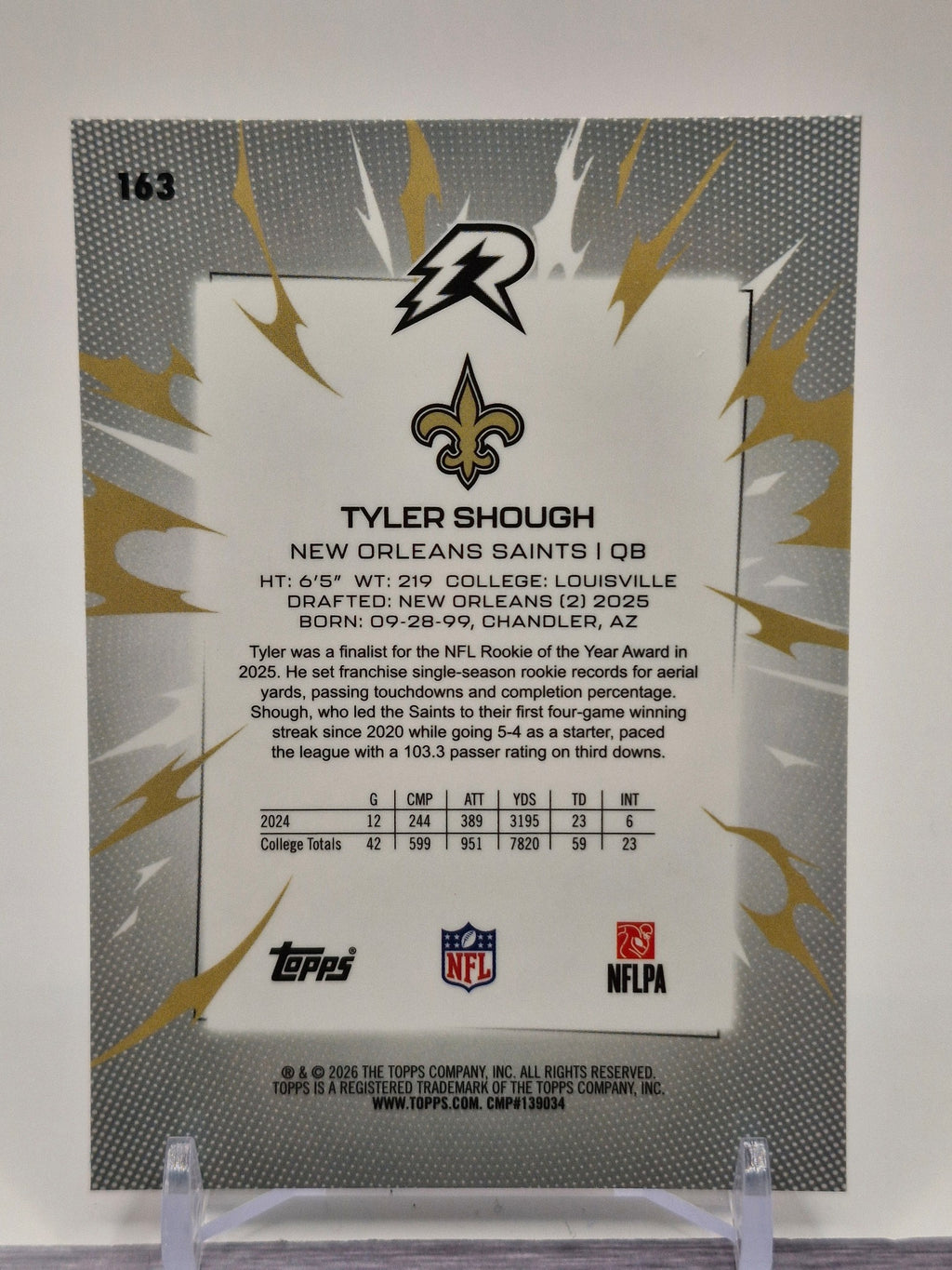 2025 Topps Resurgence #163 Tyler Shough Blue & Orange Spark Refractor