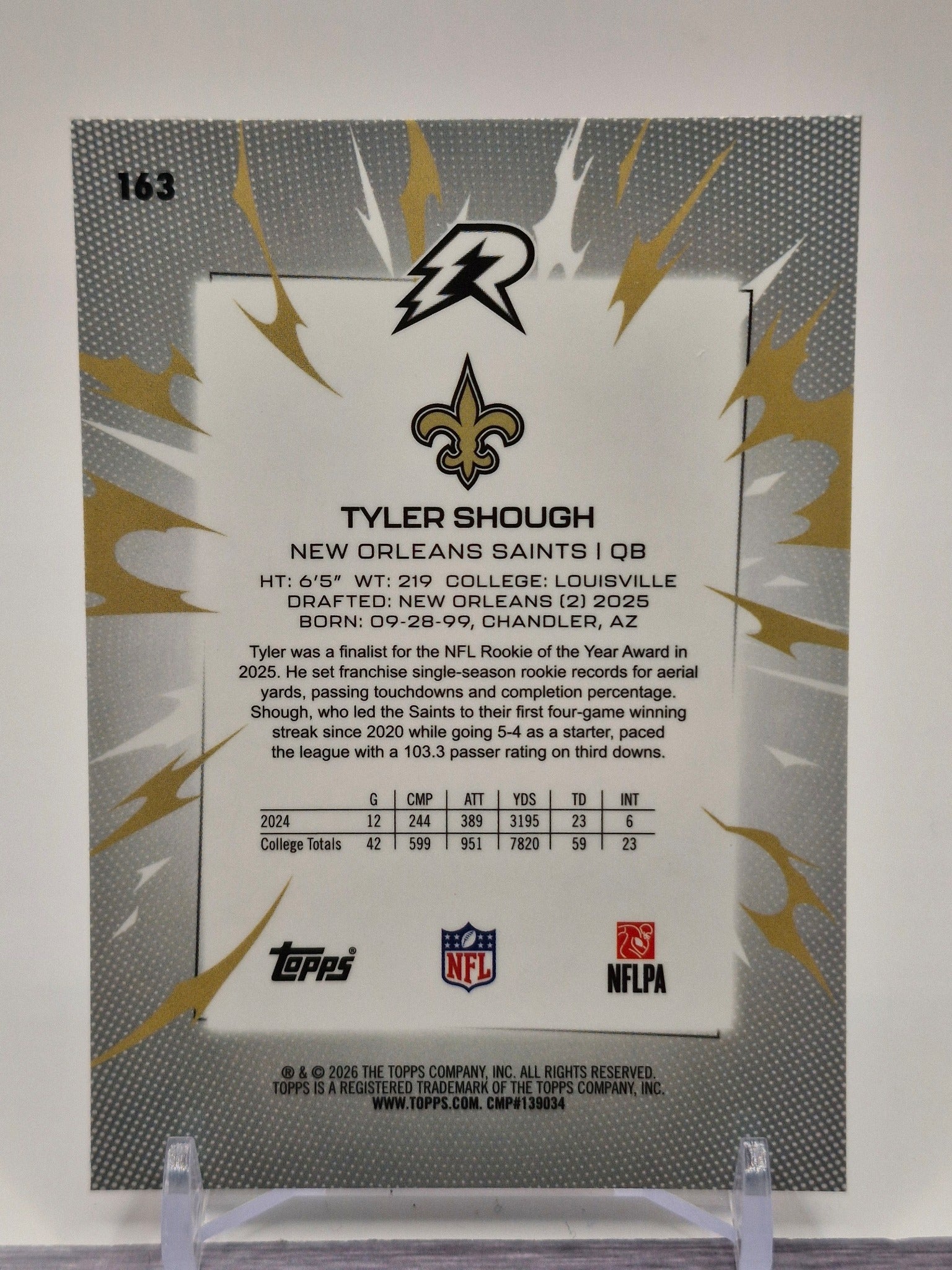 2025 Topps Resurgence #163 Tyler Shough Blue & Orange Spark Refractor