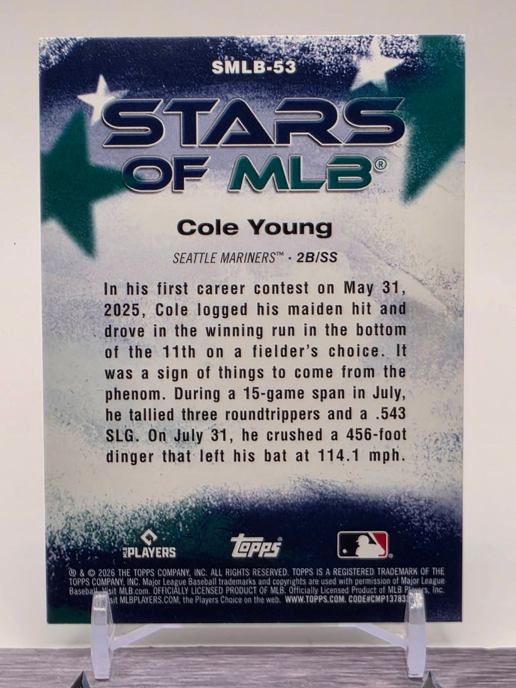 2026 Topps #SMLB-53 Cole Young Stars of MLB Crackle Foil
