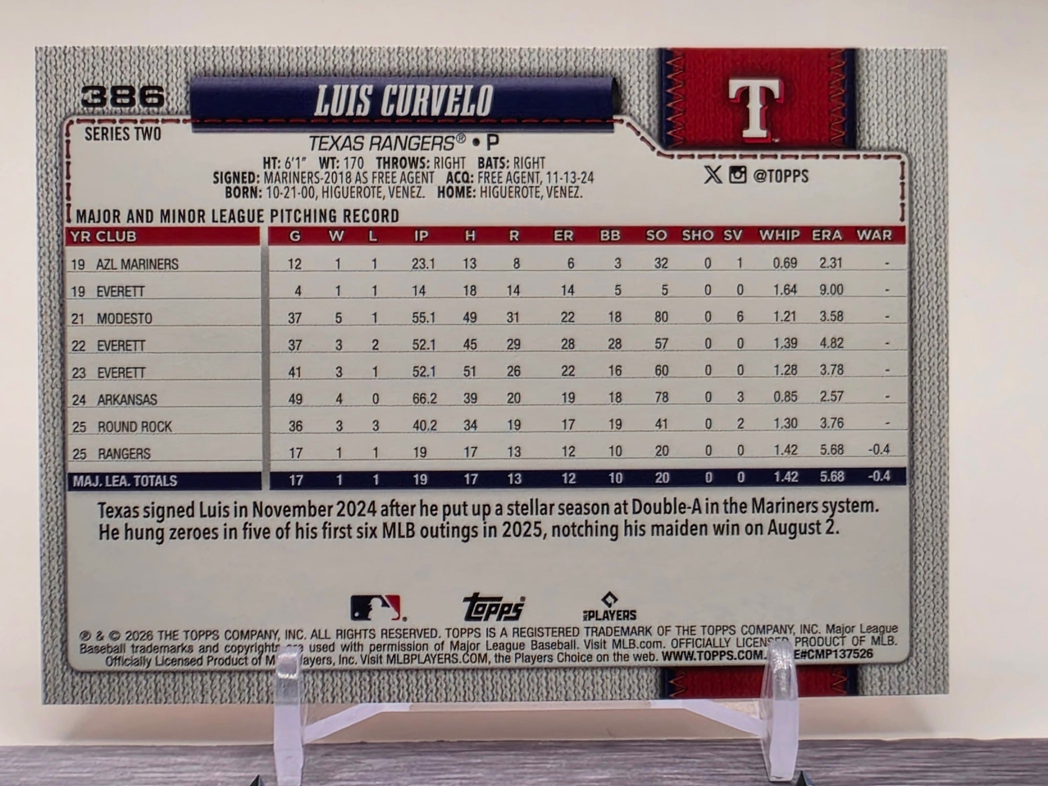 2026 Topps #386 Luis Curvelo Gold #/2026