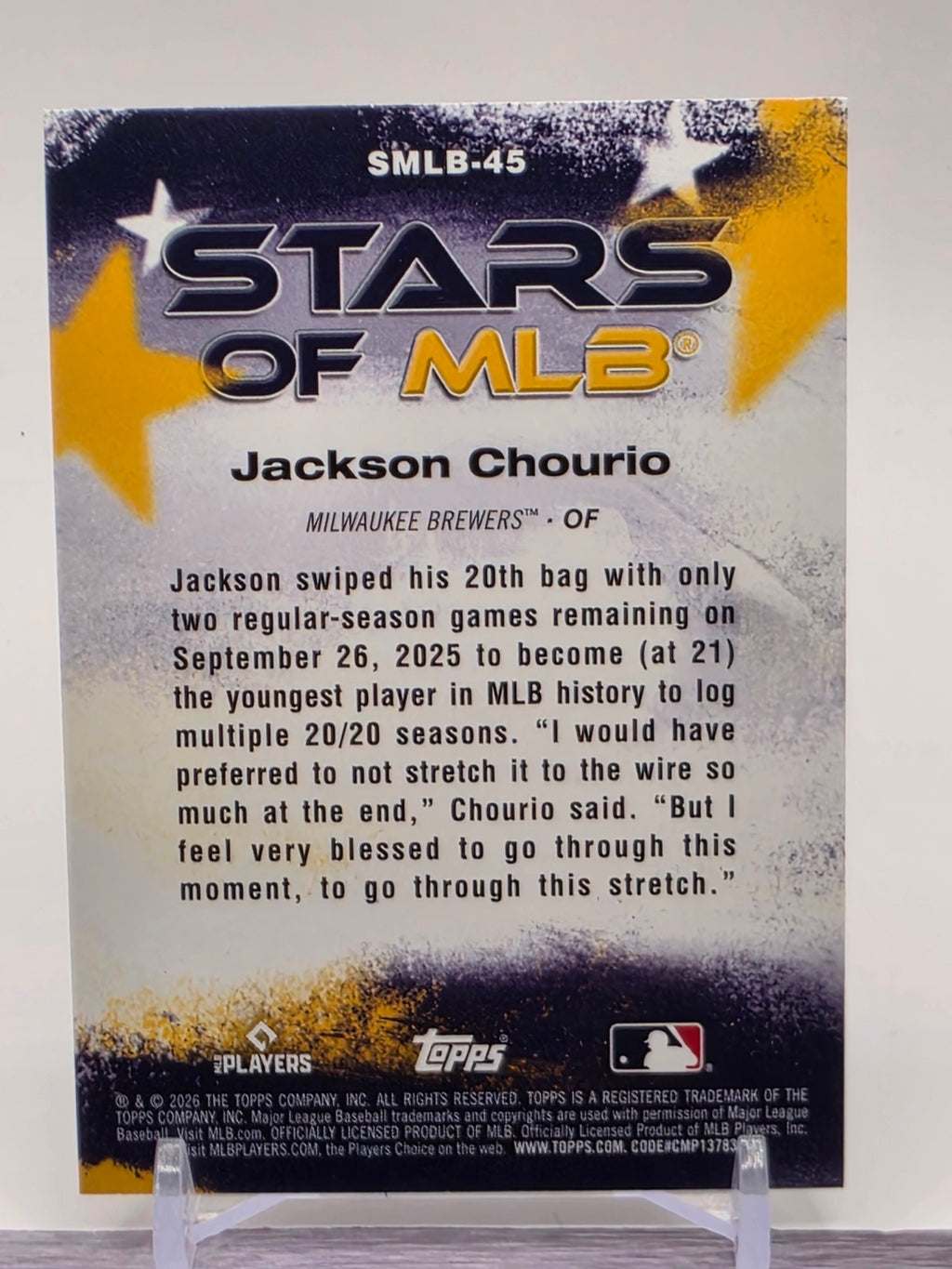 2026 Topps #SMLB-45 Jackson Chourio Stars of MLB Black Foil #/10