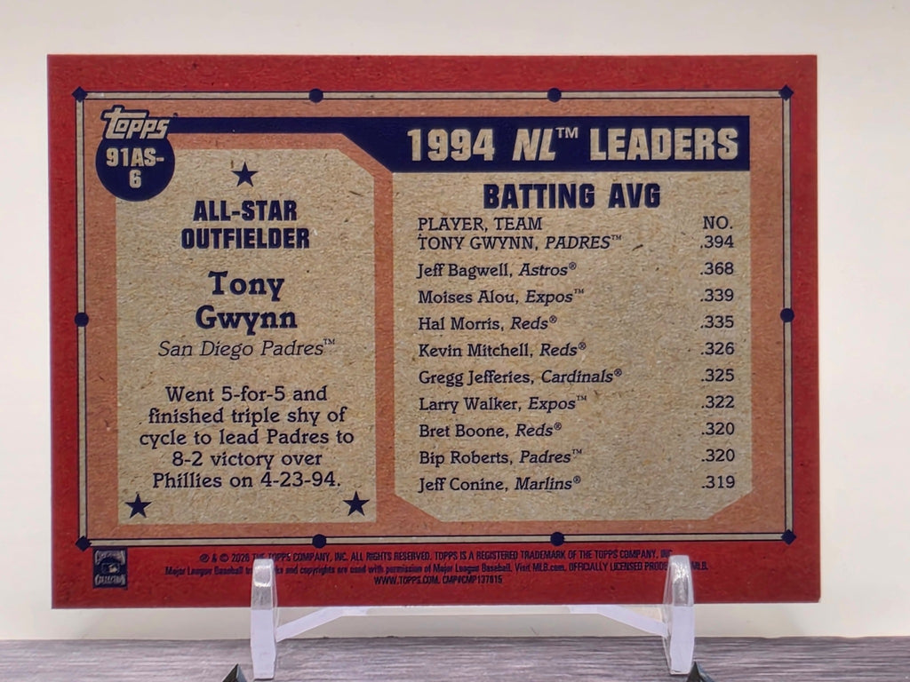 2026 #91AS-6 Tony Gwynn 1991 Topps Baseball 35th Anniversary All-Stars