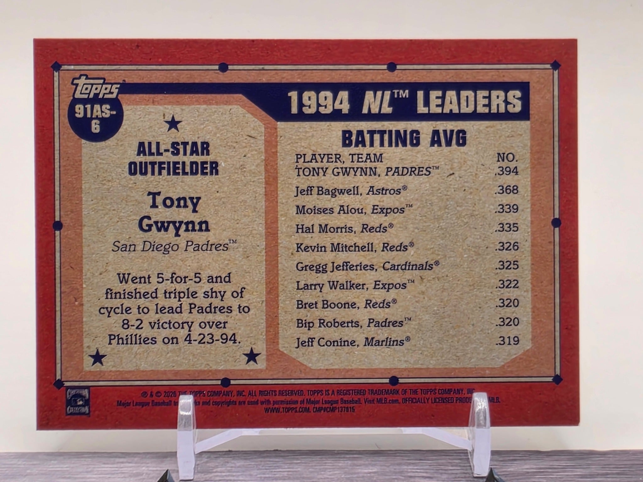 2026 #91AS-6 Tony Gwynn 1991 Topps Baseball 35th Anniversary All-Stars