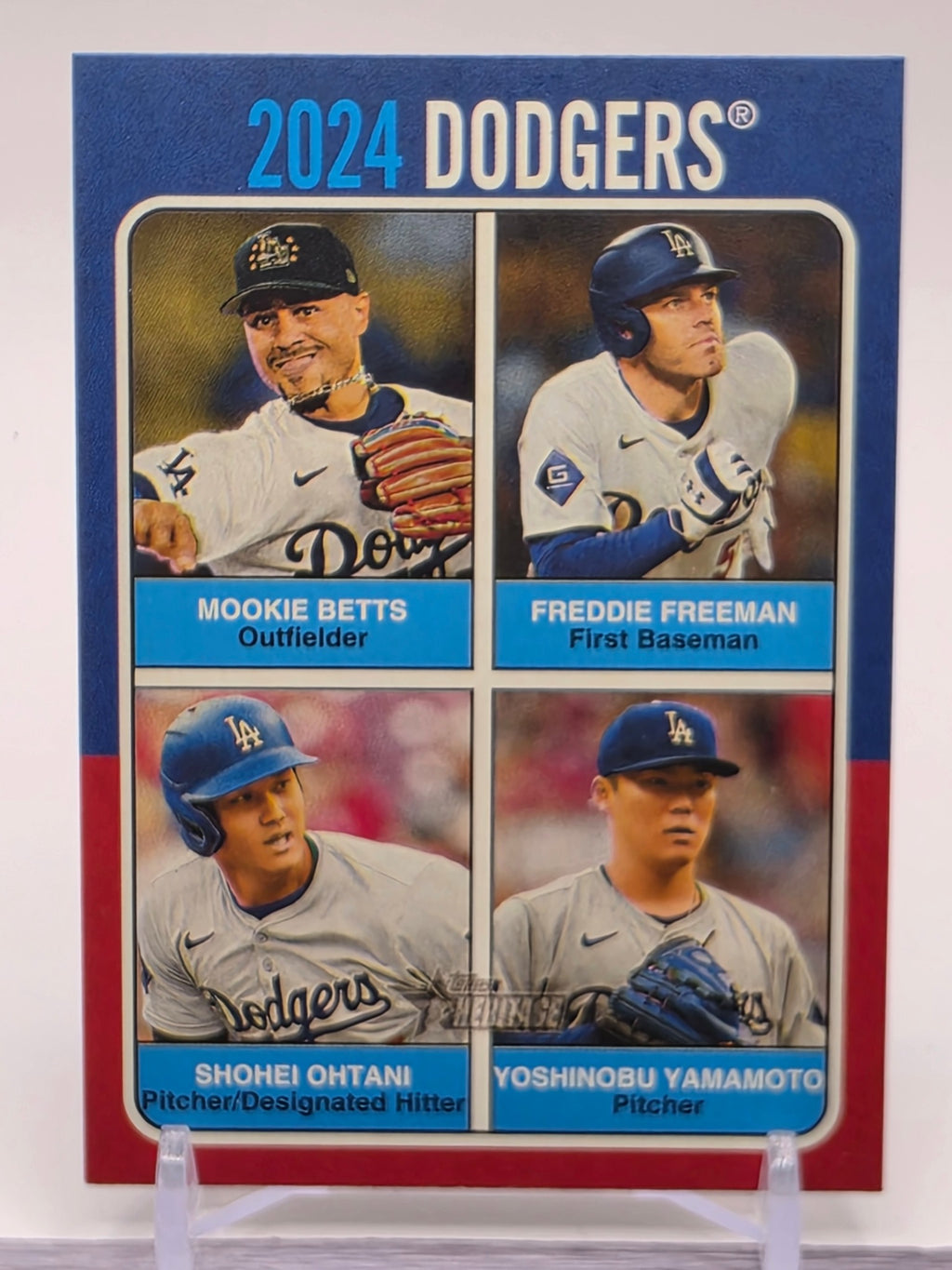 2024 Heritage #75TQ-5 Yamamoto / Ohtani / Freeman / Betts 1975 Topps Team Quads