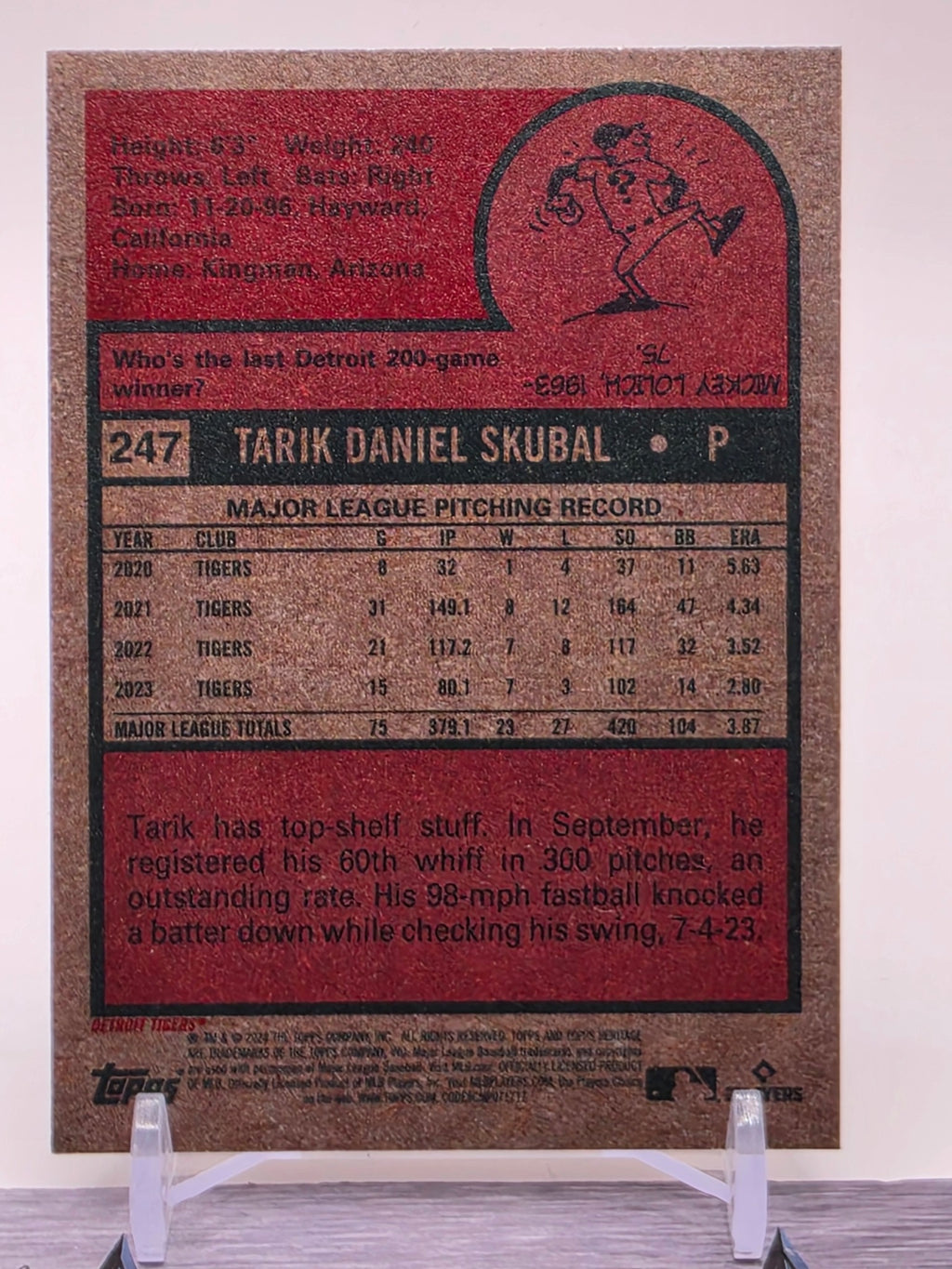 2024 Topps Heritage #247 Tarik Skubal White Border