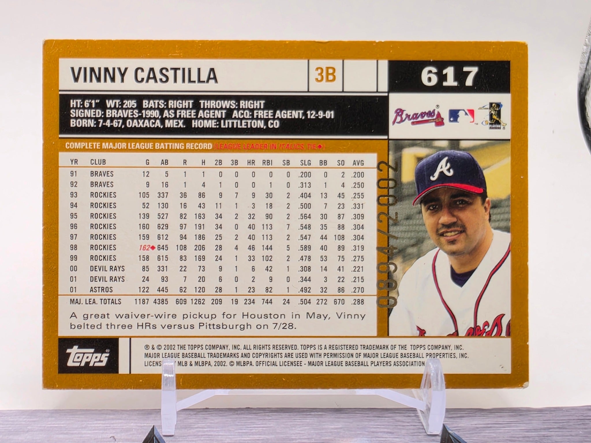 2002 Topps #617 Vinny Castilla Gold #/2002
