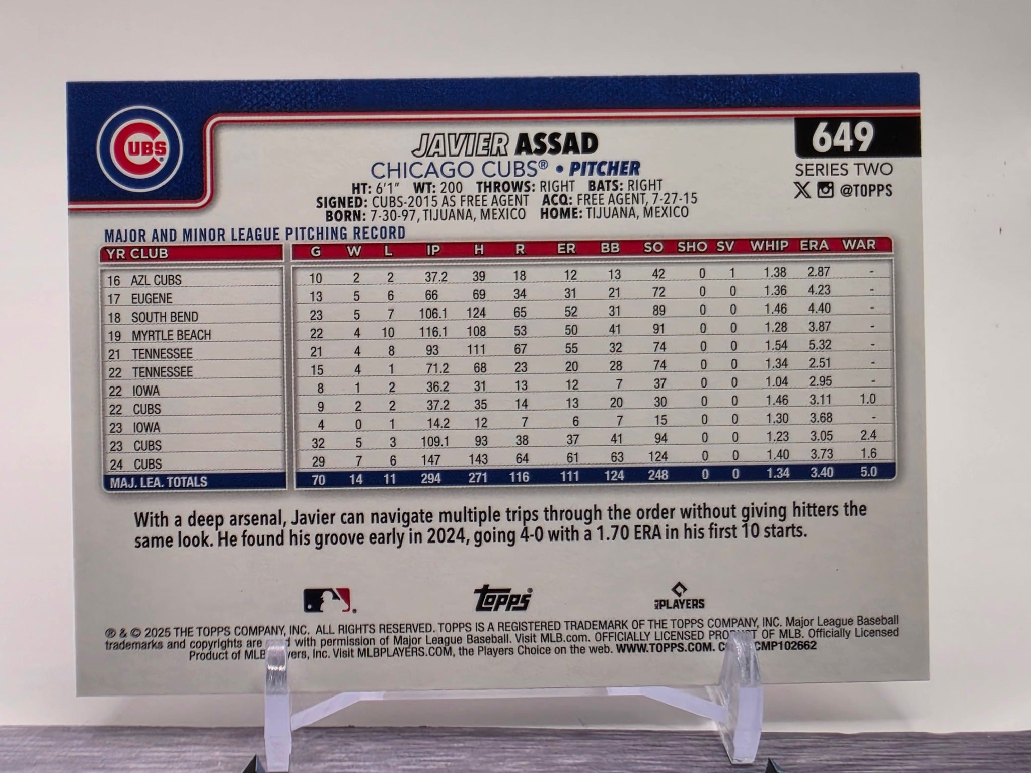2025 Topps #649 Javier Assad Gold #/2025