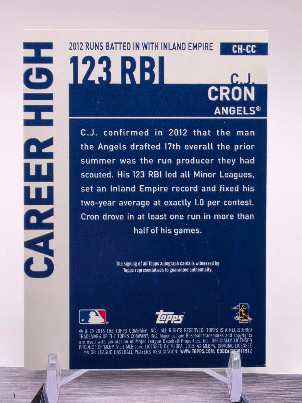 2015 Topps #CH-CC C.J. Cron Career High Autographs (Series One)