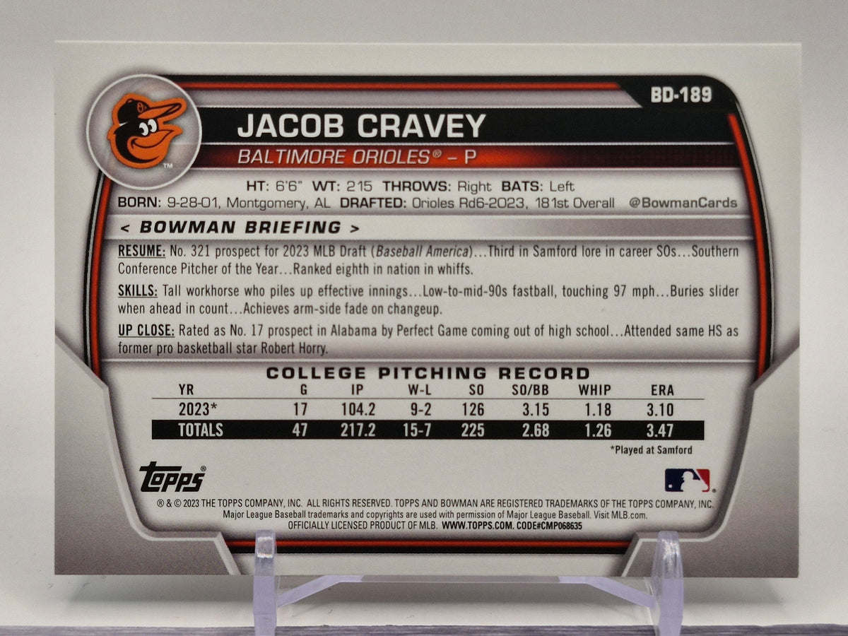 2023 Bowman Draft #BD-189 Jacob Cravey Sky Blue #/499