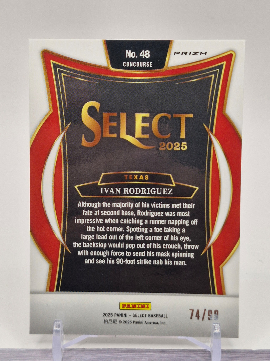 2025 Panini Select #48 Ivan Rodriguez Red and Blue Prizms #/399