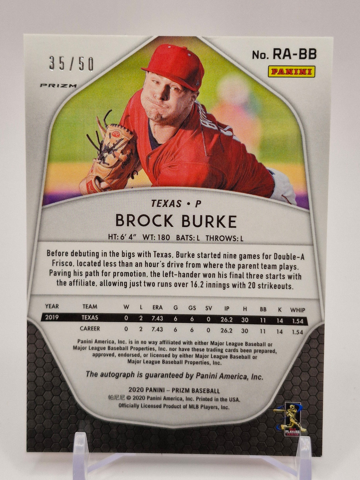2020 Panini Prizm #RA-BB Brock Burke Rookie Autographs Pink Prizm #/50