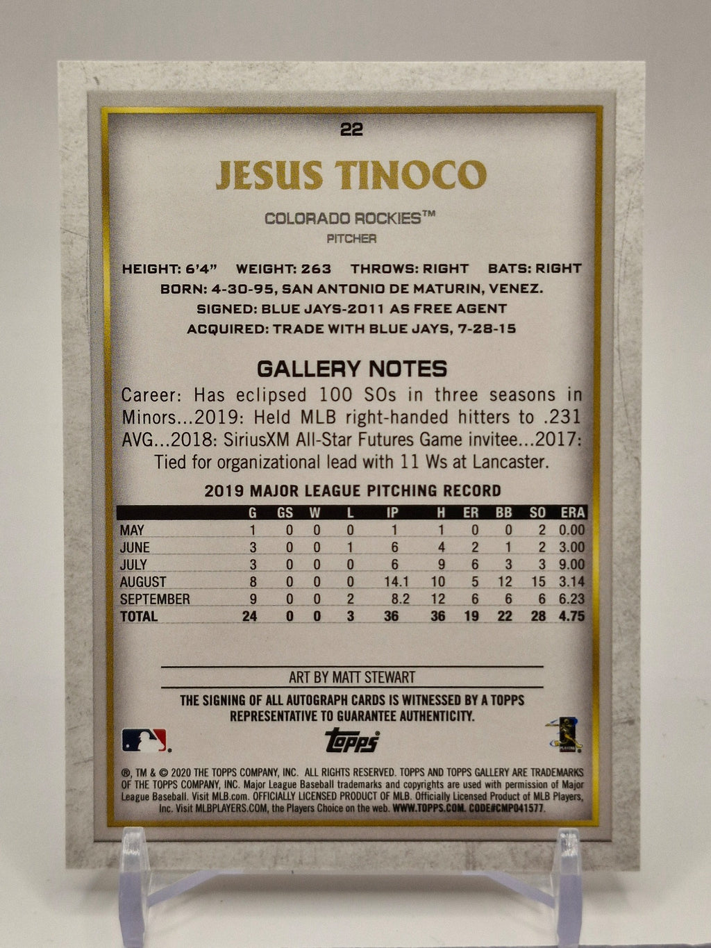 2020 Topps Gallery #22 Jesus Tinoco Autographs