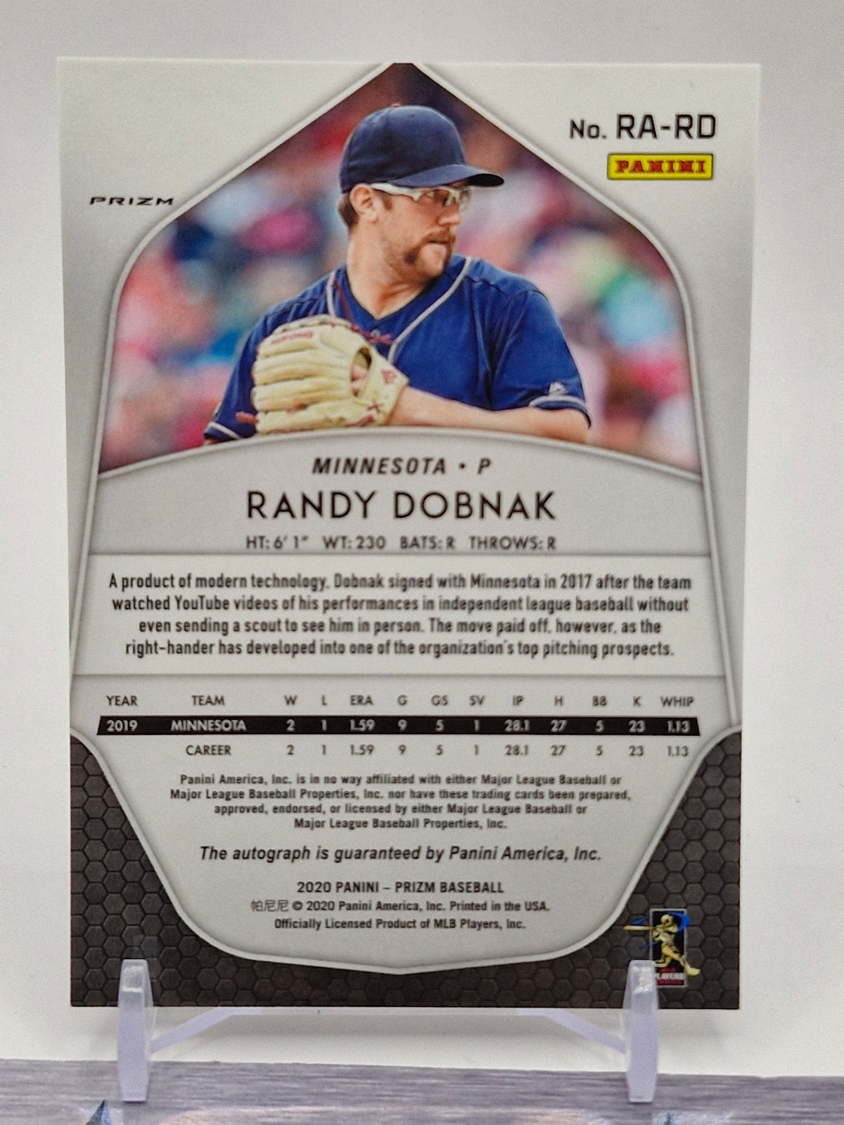 2020 Panini Prizm #RA-RD Randy Dobnak Rookie Autographs Prizm