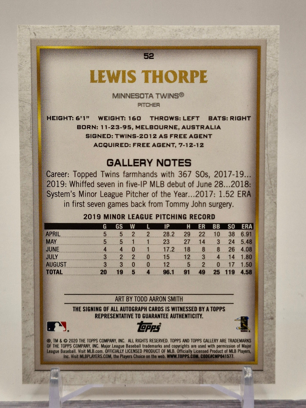 2020 Topps Gallery #52 Lewis Thorpe Wood