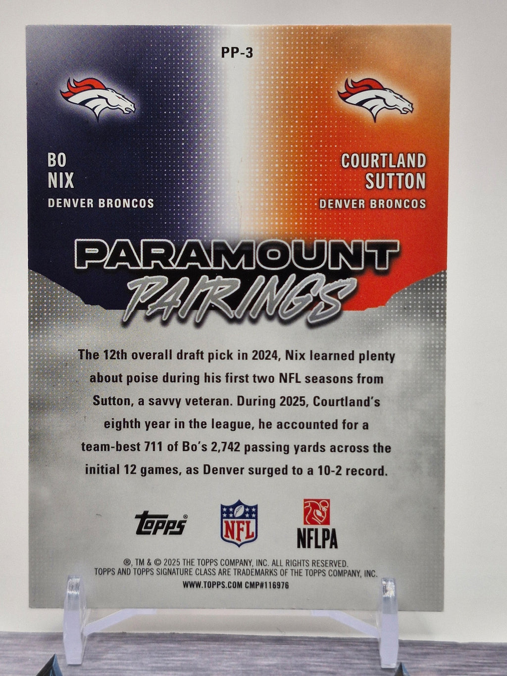 2025 Topps Signature Class #PP-3 Courtland Sutton / Bo Nix Paramount Pairings