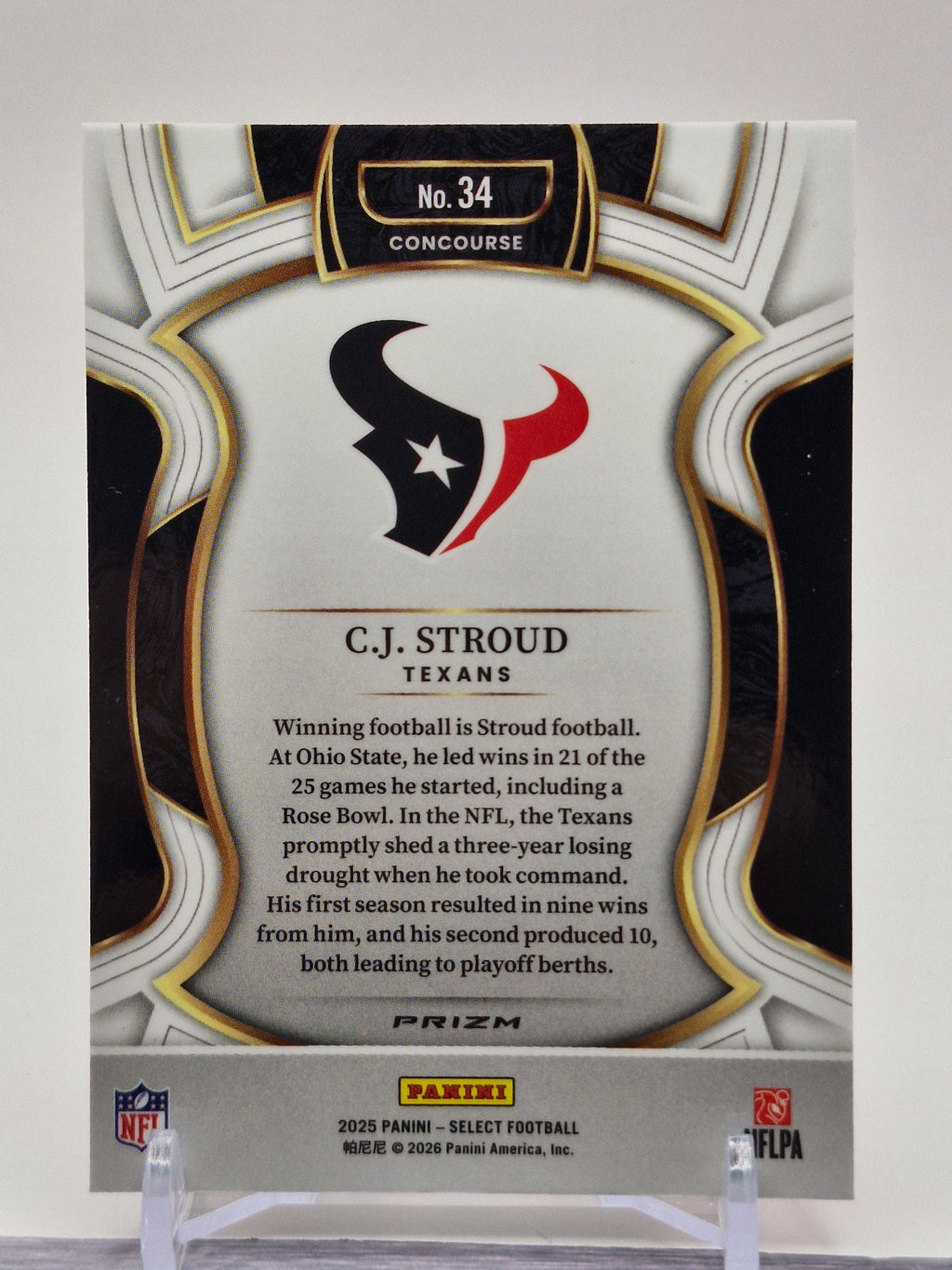 2025 Panini Select #34 C.J. Stroud Black and Red Prizm Shock