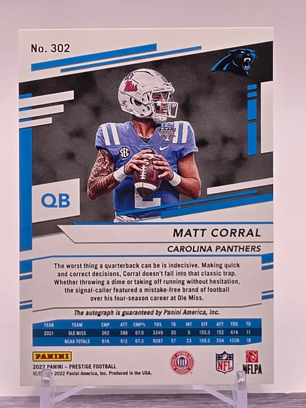 2022 Panini Prestige #302 Matt Corral Xtra Points Signatures Premium Red #/149