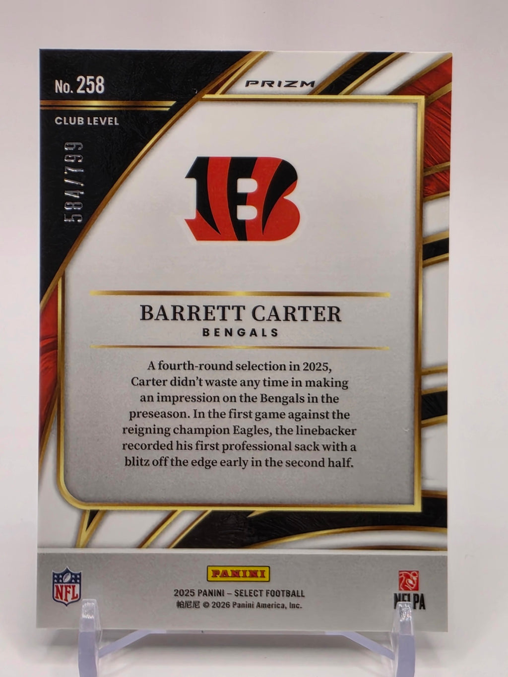 2025 Panini Select #258 Barrett Carter White Prizm Shock #/799