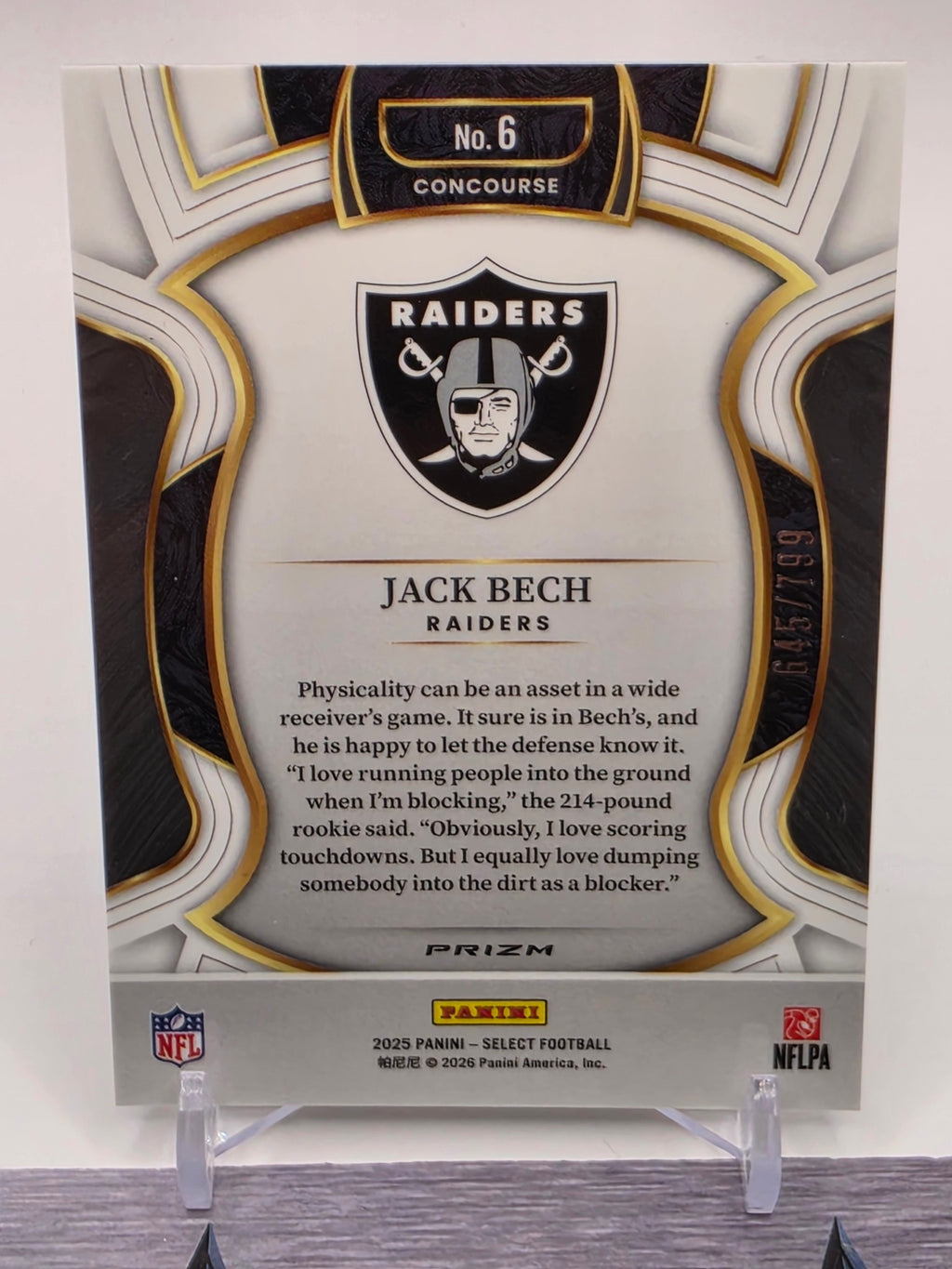 2025 Panini Select #6 Jack Bech Black and Green Prizm Shock #/799