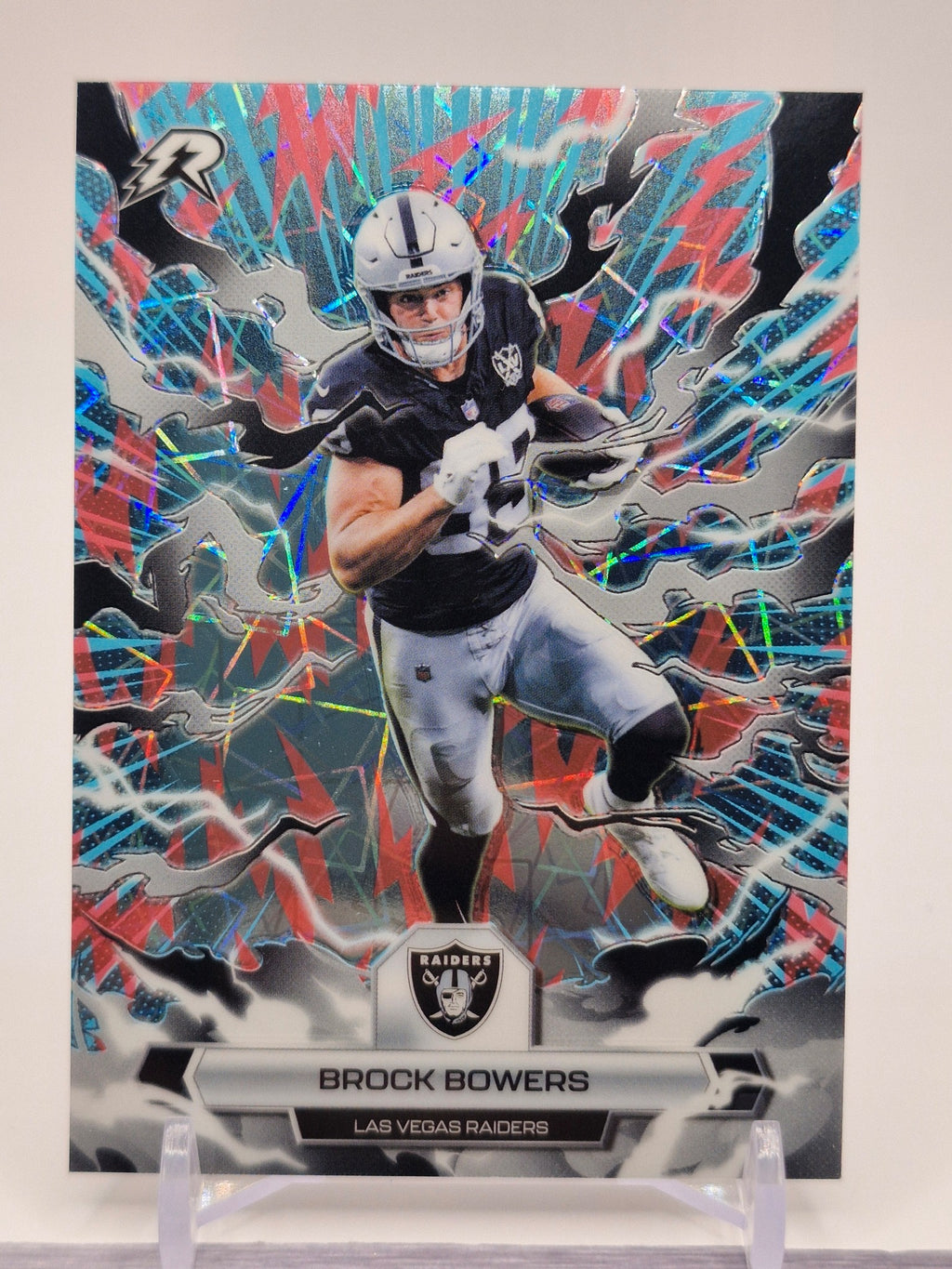 2025 Topps Resurgence #52 Brock Bowers Sky Blue & Pink Shock Refractor