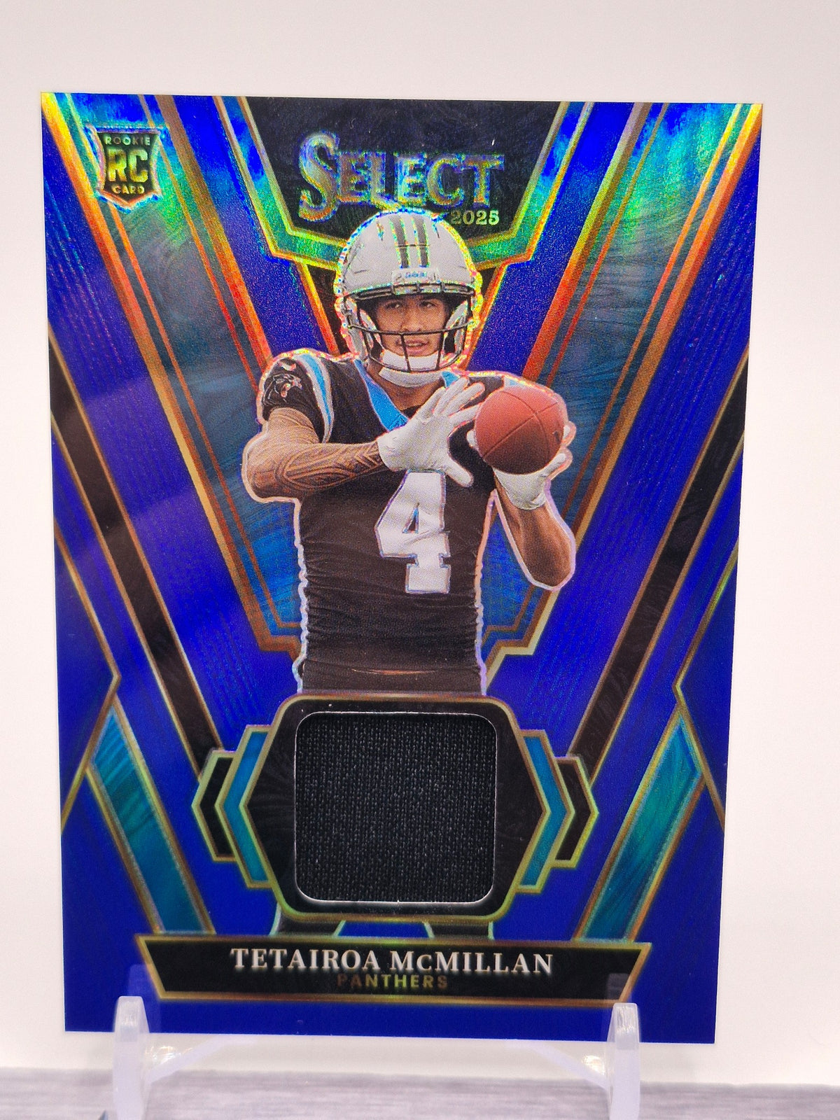 2025 Panini Select #RSW-TMN Tetairoa McMillan Rookie Swatches Blue Prizm