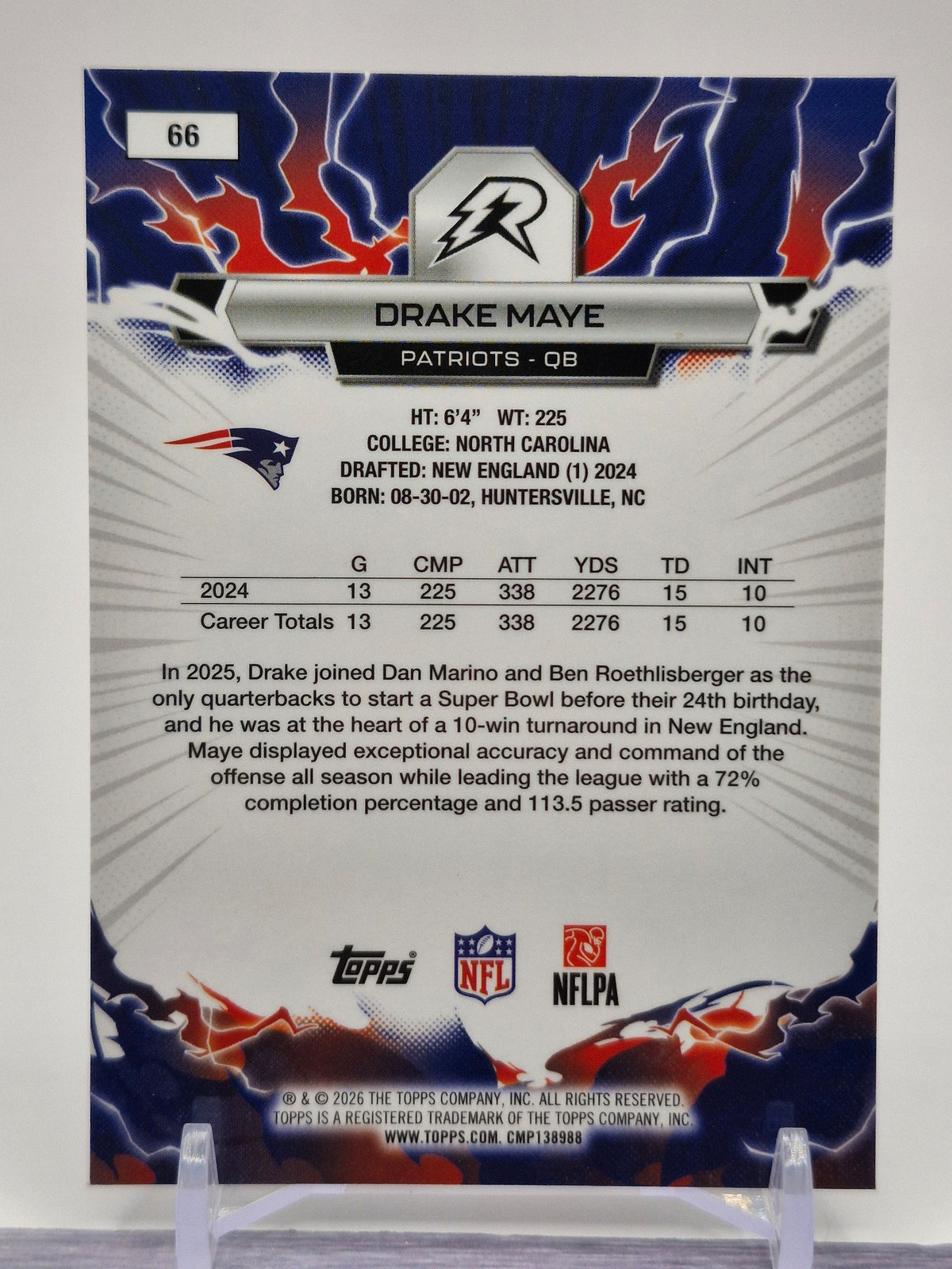 2025 Topps Resurgence #66 Drake Maye Blue & Orange Spark Refractor