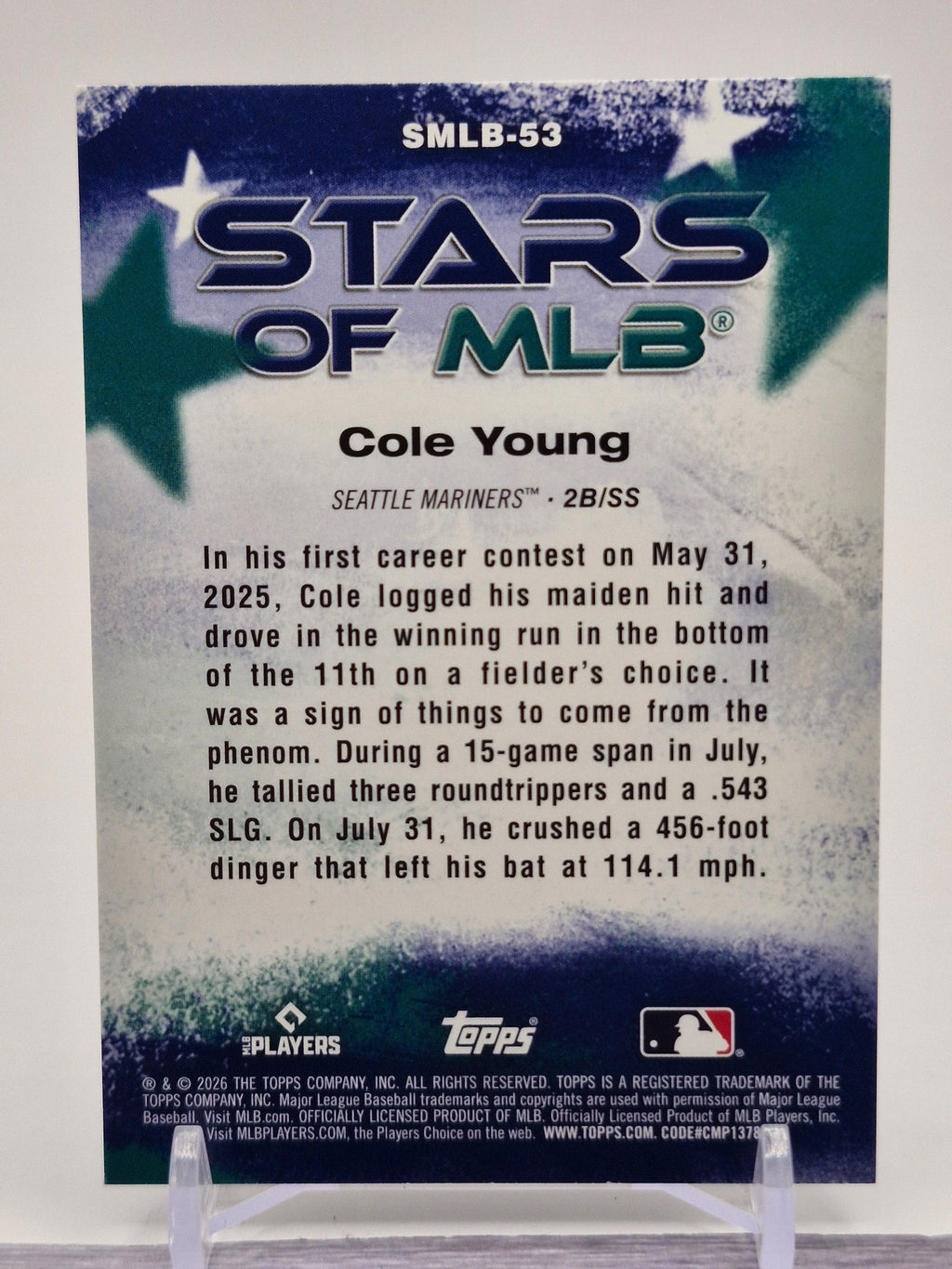 2026 Topps #SMLB-53 Cole Young Stars of MLB Crackle Foil