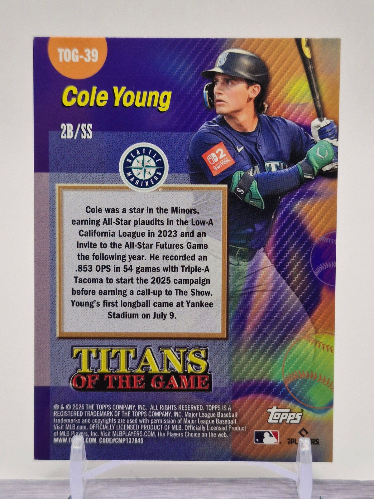 2026 Topps #TOG-39 Cole Young Titans of the Game