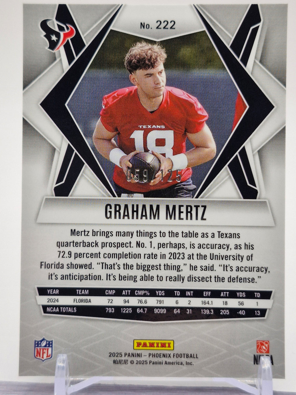 2025 Panini Phoenix #222 Graham Mertz Yellow Lava Prizm #/125