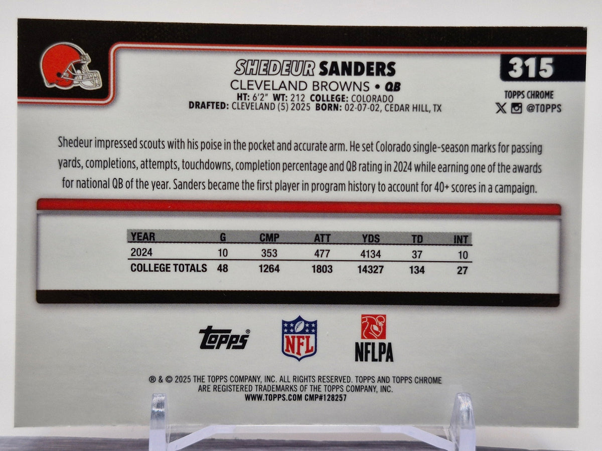 2025 Topps Chrome #315 Shedeur Sanders Football Leather Refractor