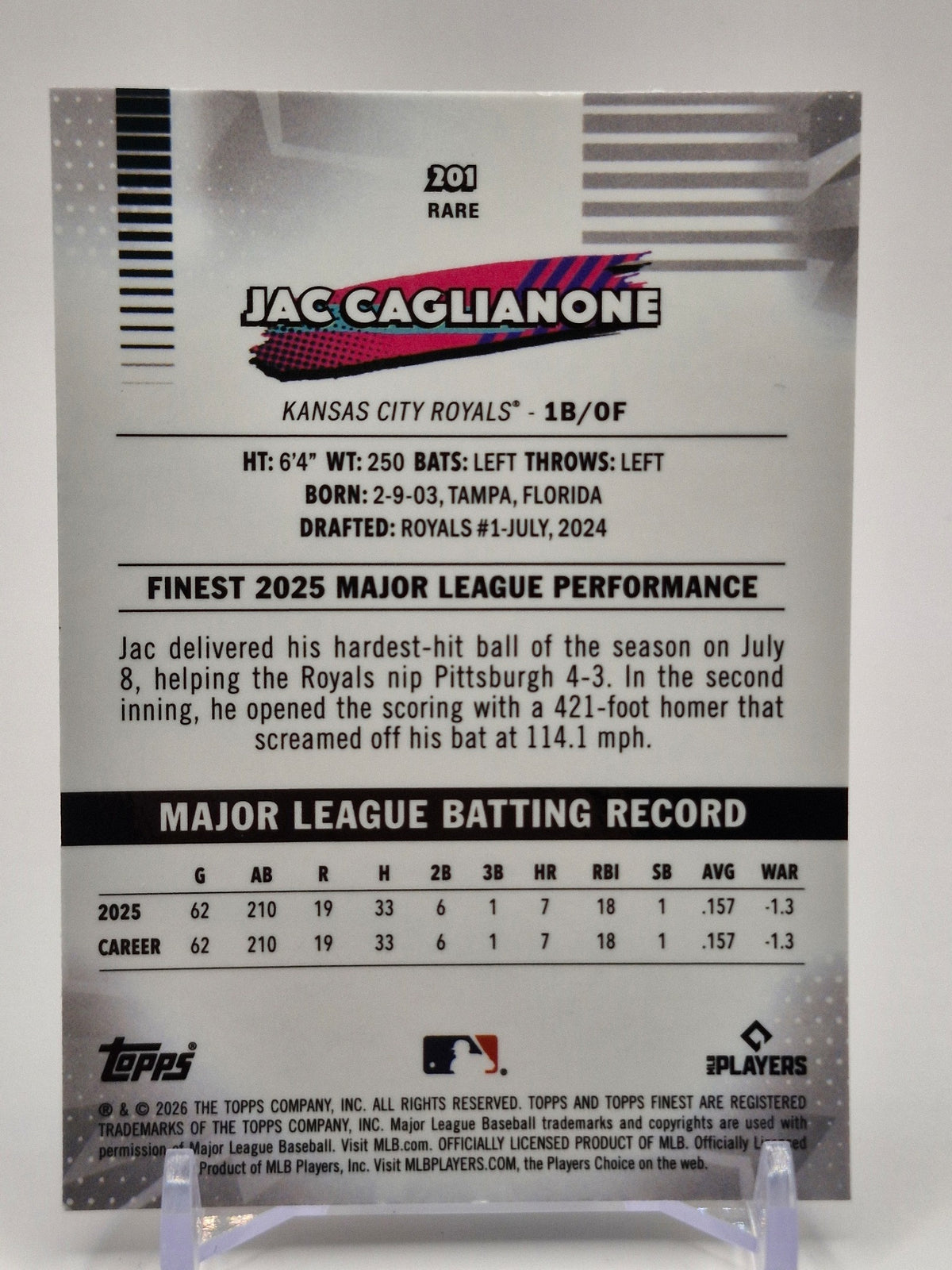 2026 Finest #201 Jac Caglianone (Rare)