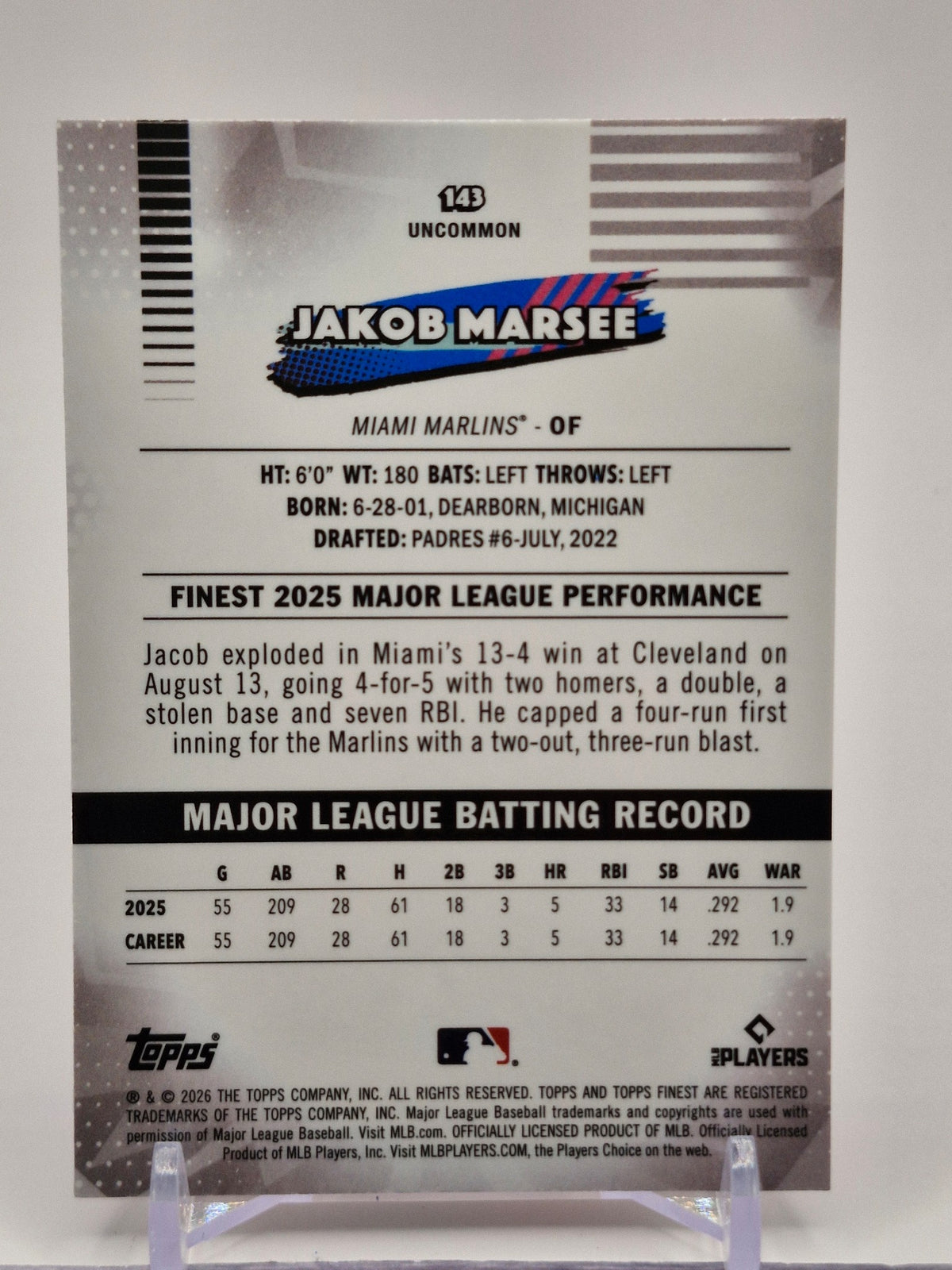 2026 Finest #143 Jakob Marsee #/250