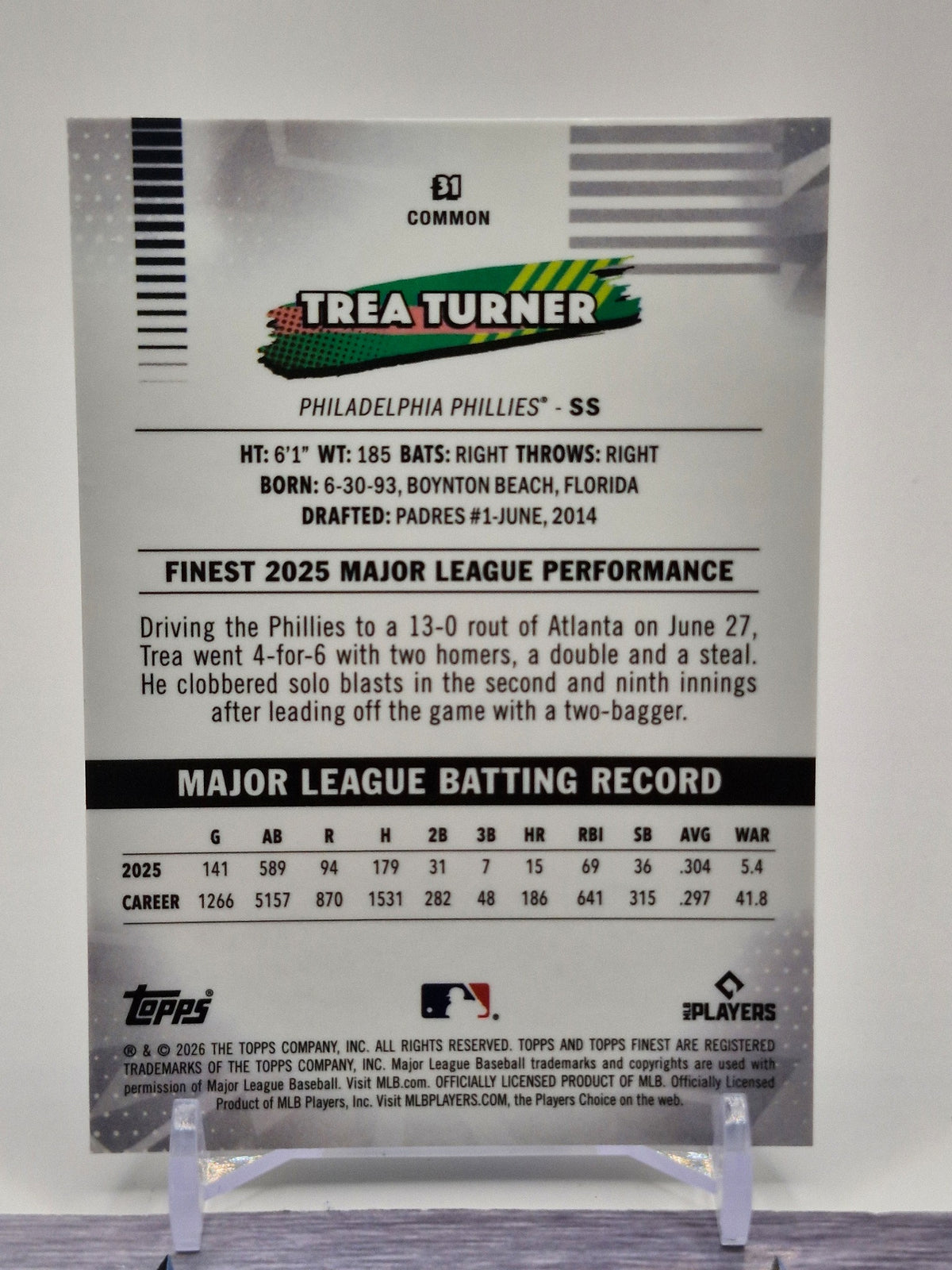 2025 Finest #196 Trea Turner SuperFractors #/1