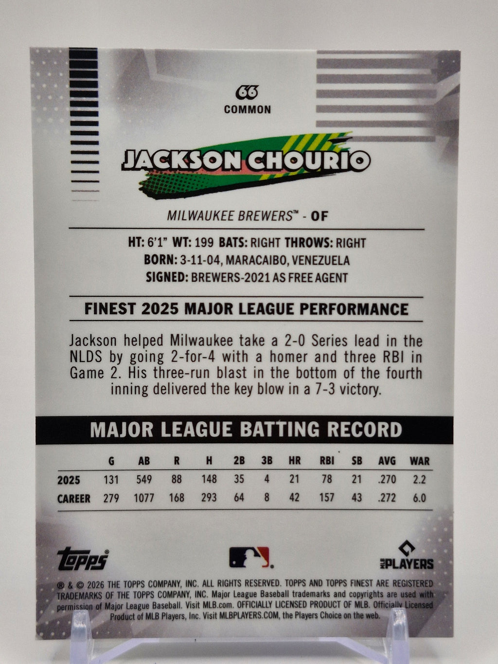 2026 Finest #66 Jackson Chourio