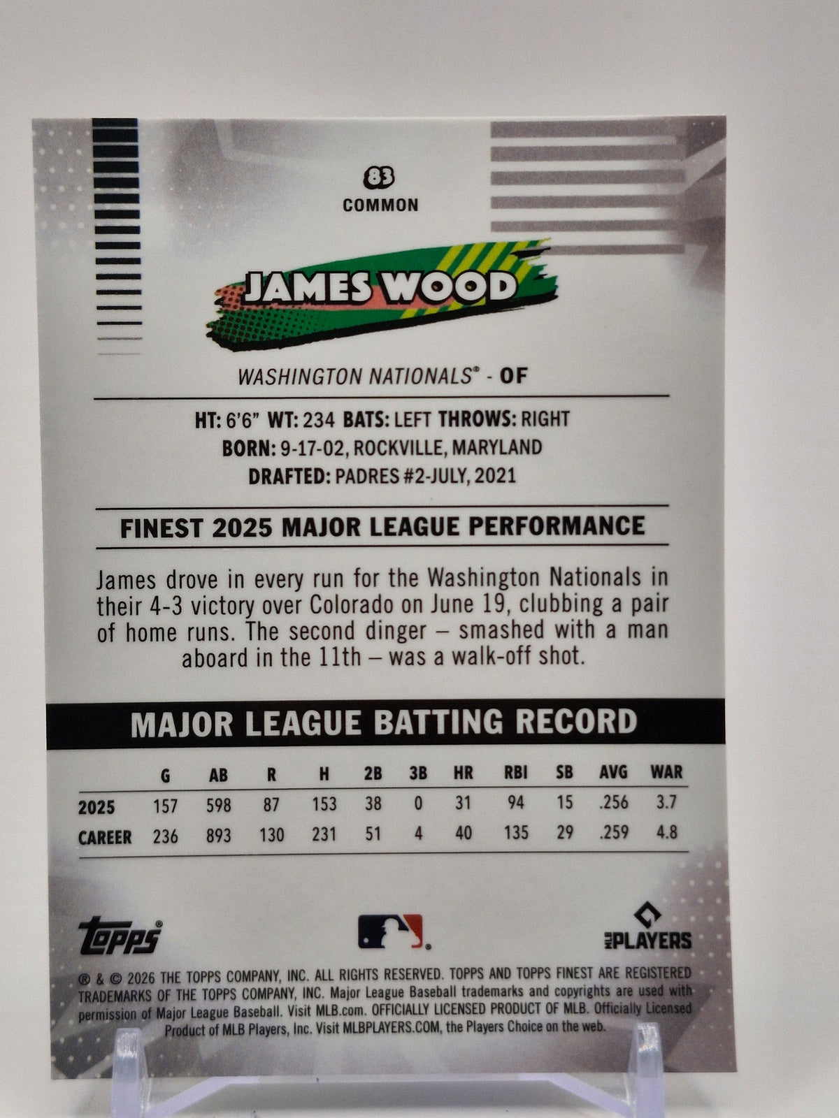 2026 Finest #83 James Wood