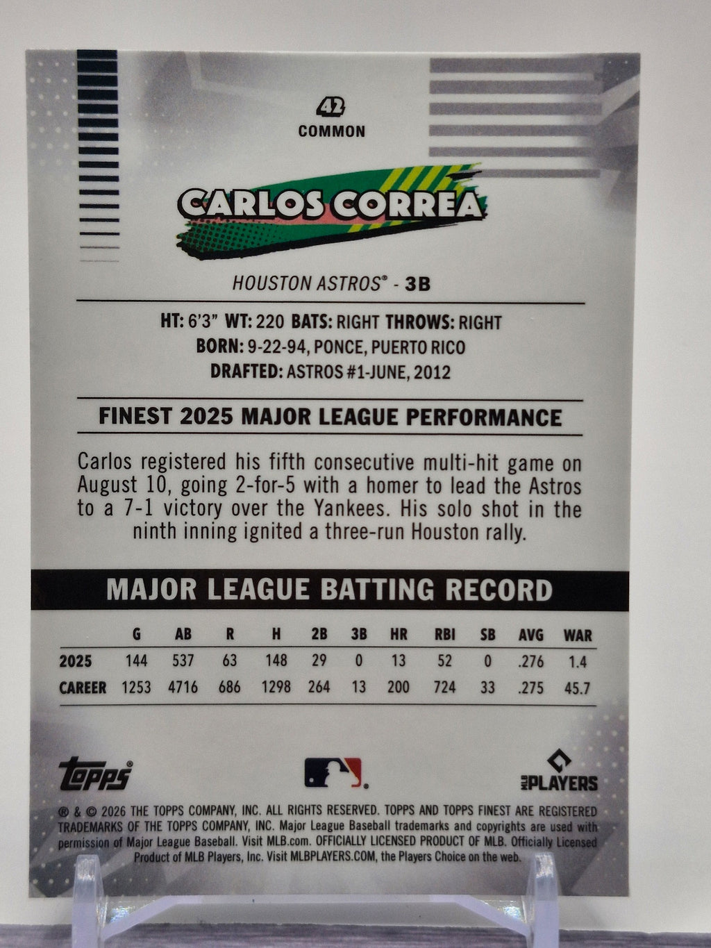 2026 Finest #42 Carlos Correa Mini-Diamond Refractors