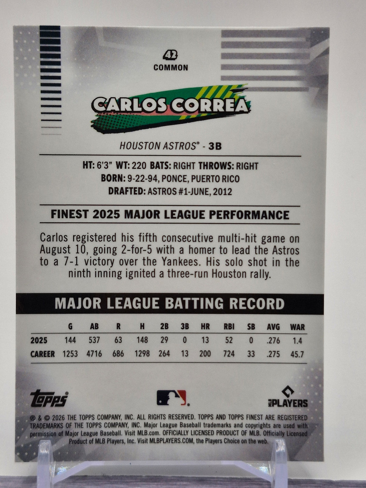 2026 Finest #42 Carlos Correa Mini-Diamond Refractors