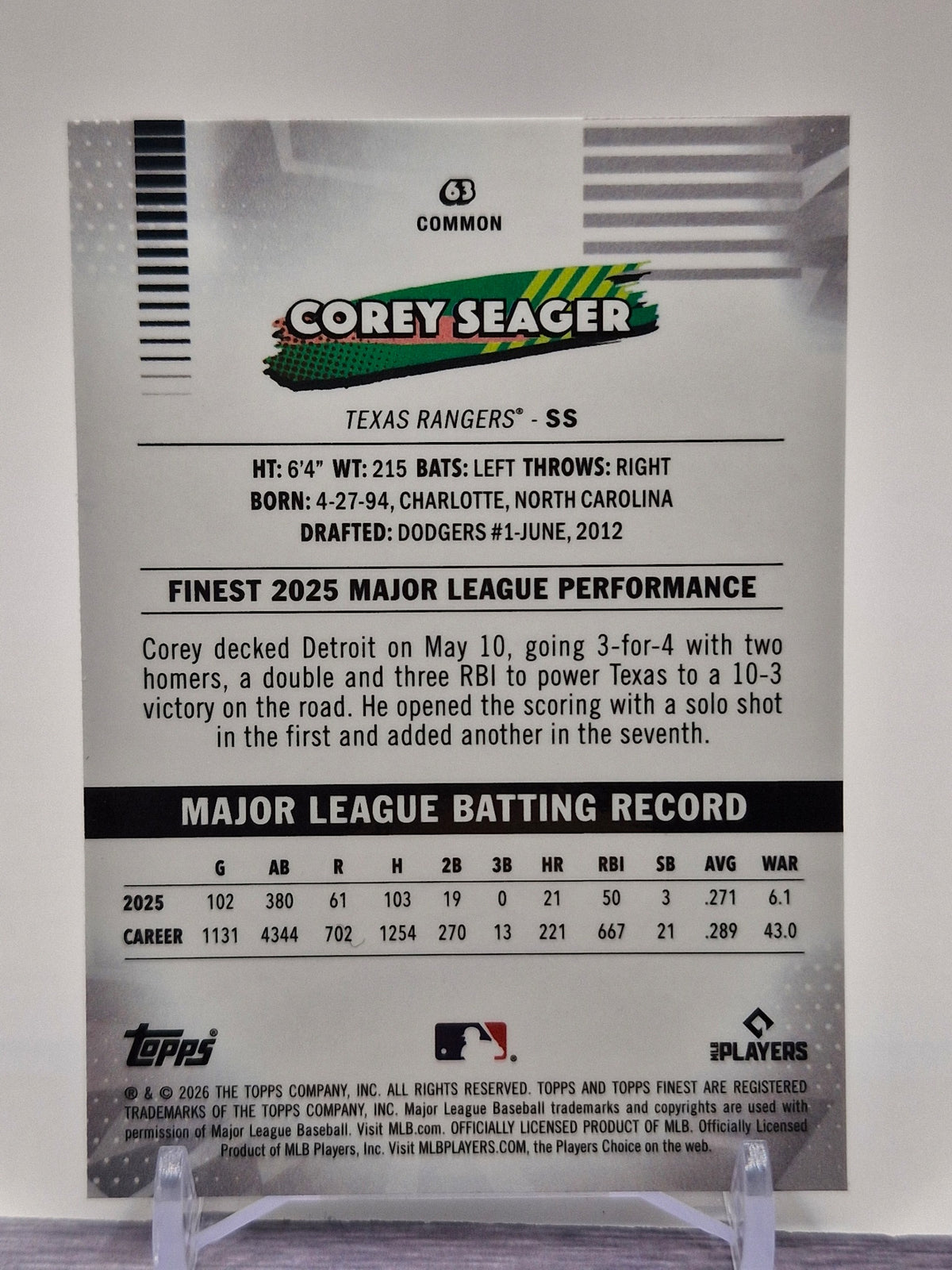 2026 Finest #63 Corey Seager