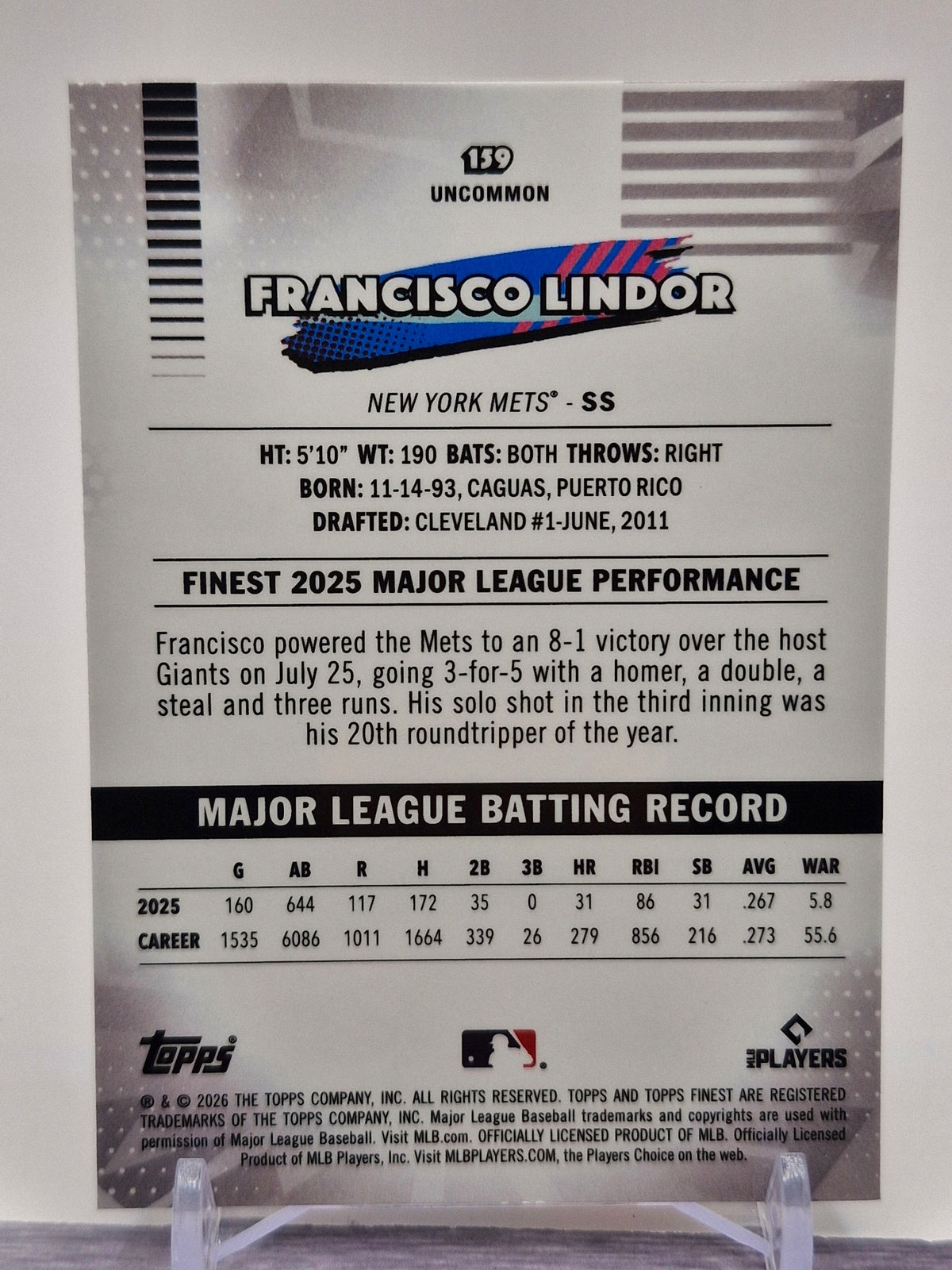 2026 Finest #159 Francisco Lindor