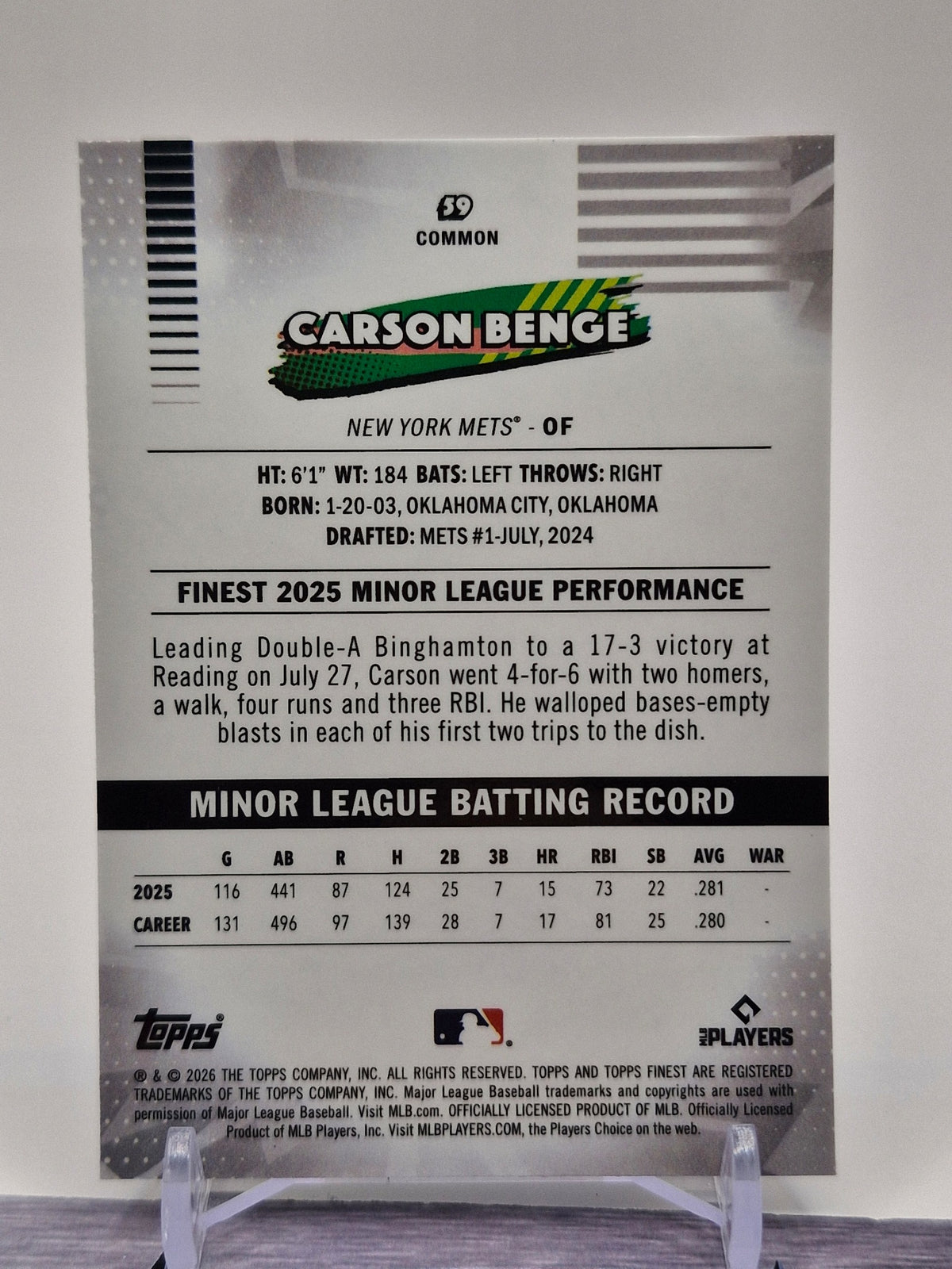 2026 Finest #59 Carson Benge