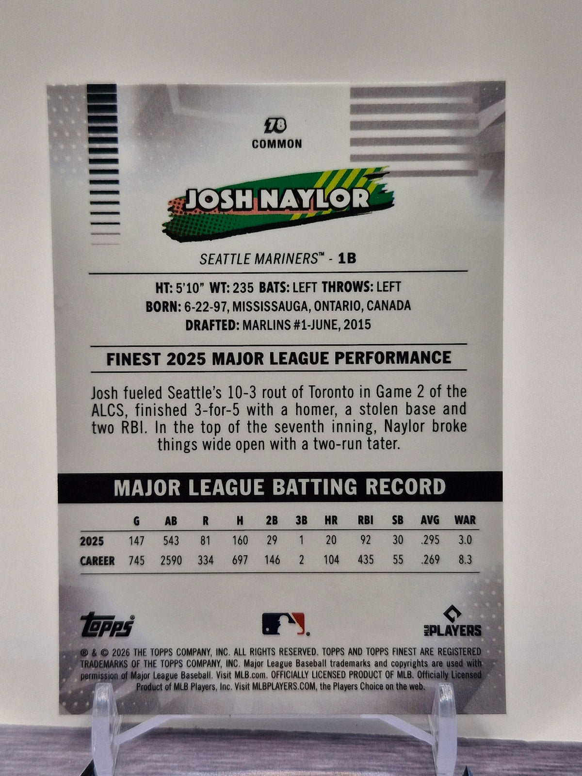 2026 Finest #78 Josh Naylor