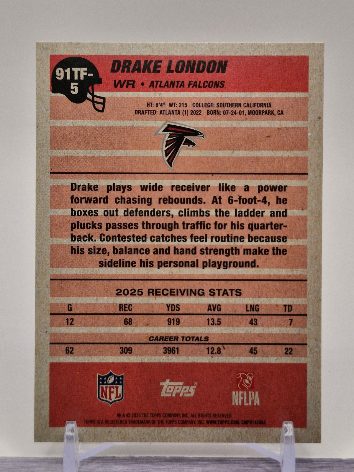 2026 Topps Flagship #91TF-5 Drake London 1991 Topps Football