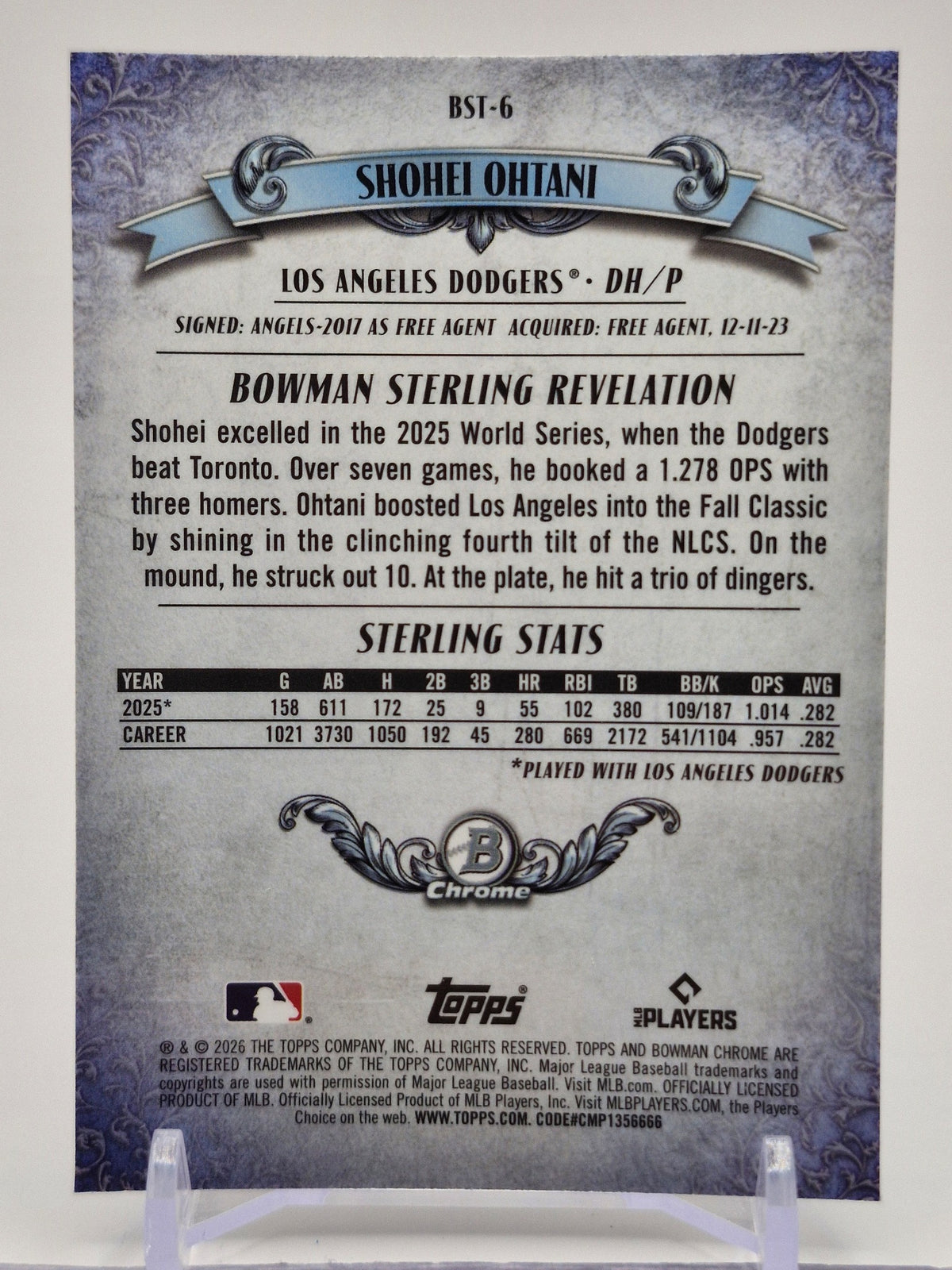 2026 Bowman #BST-6 Shohei Ohtani Bowman Sterling Mojo Refractors