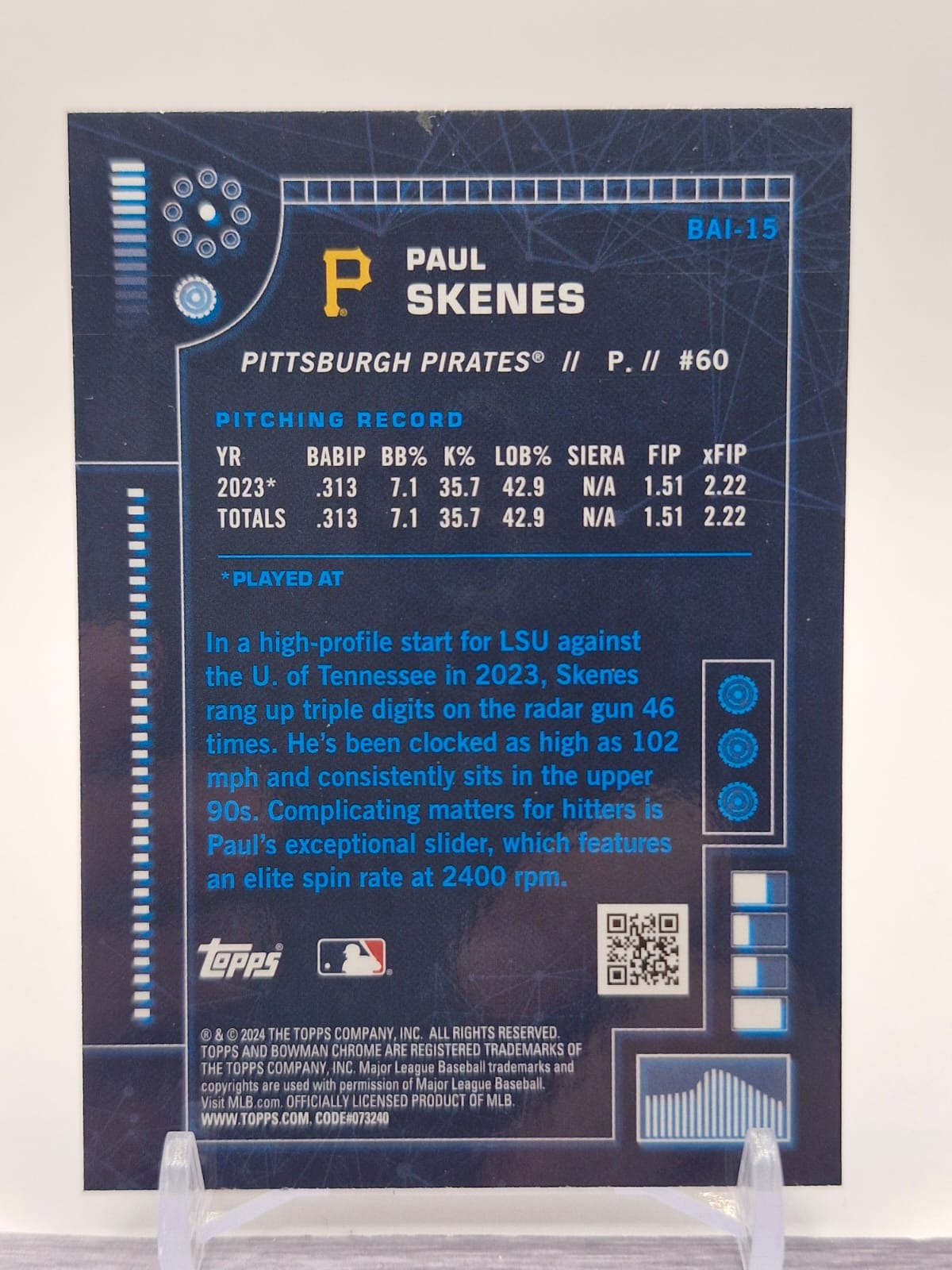 2024 Bowman #BAI-15 Paul Skenes Bowman A.I. Gold Refractors