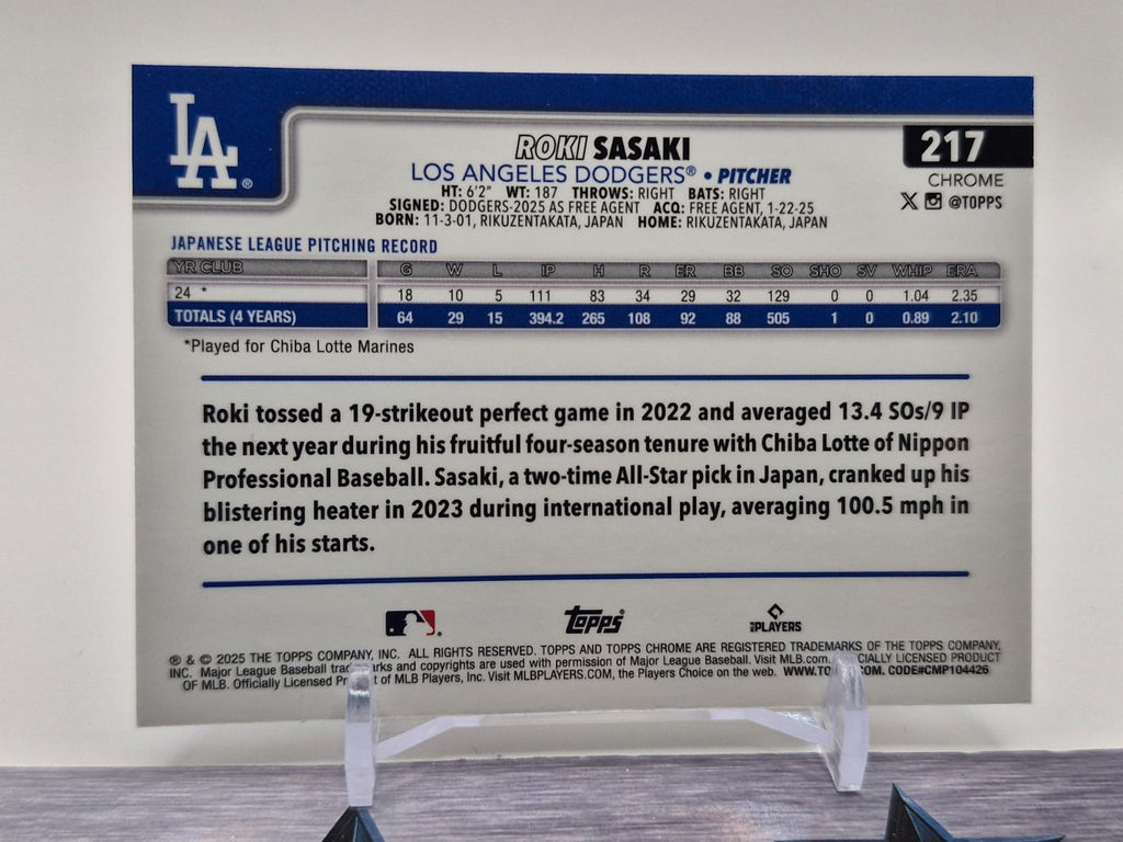 2025 Topps Chrome Sapphire Edition #217 Roki Sasaki